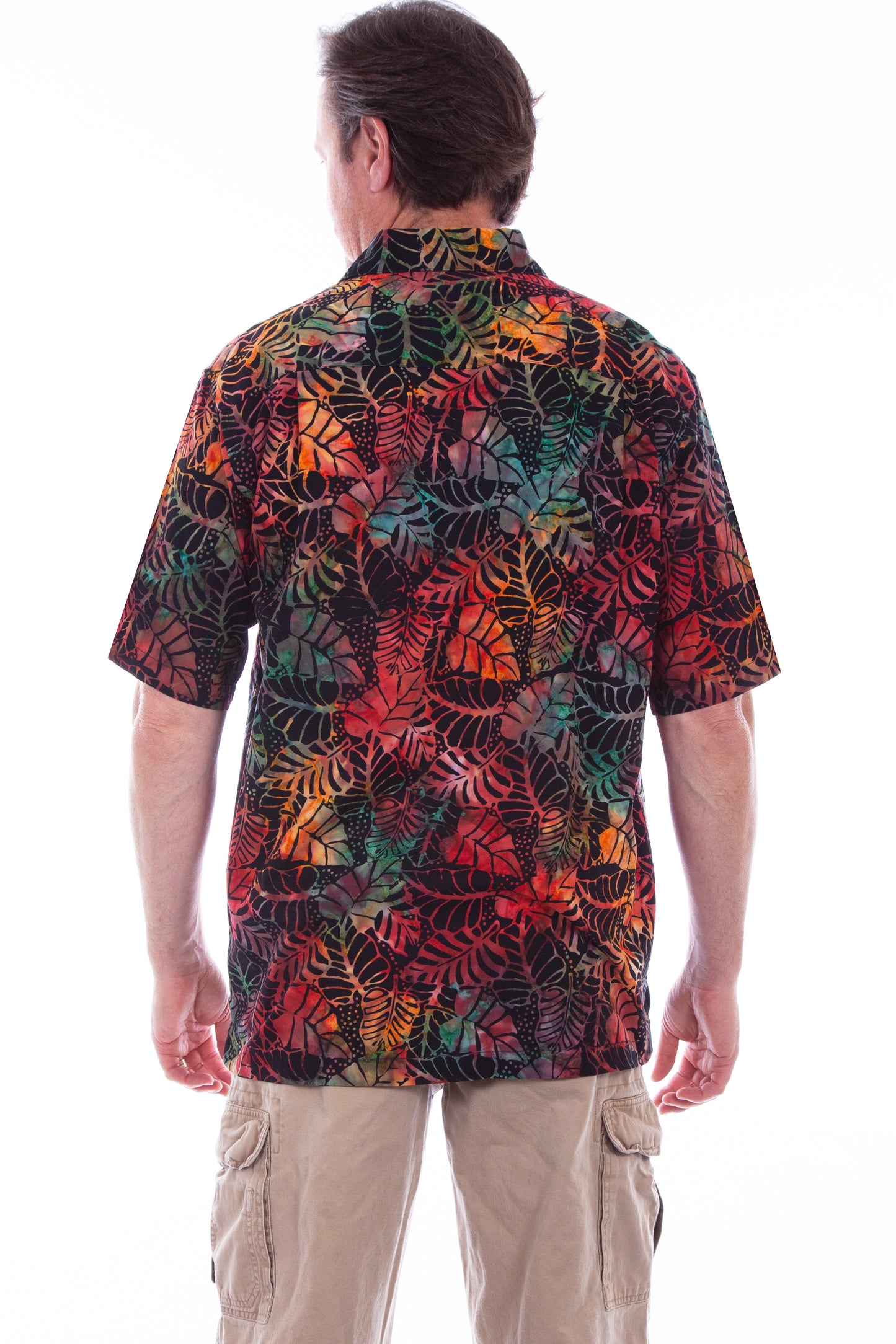 Scully Western Men's Floral Leaf Batik Shirt in Sunset