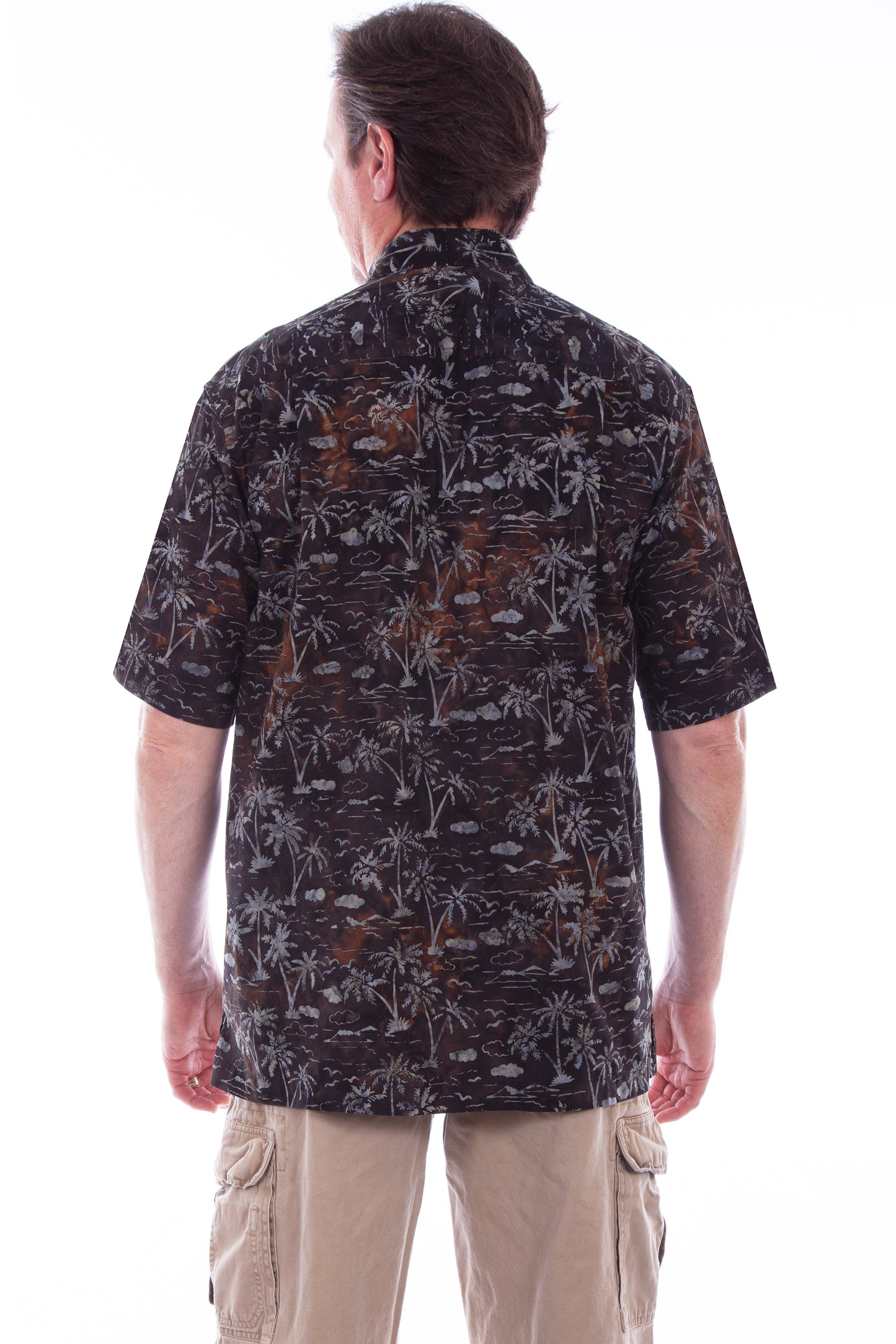 Scully Western Men's Palm Tree Batik Print Short Sleeved Button Shirt in Night