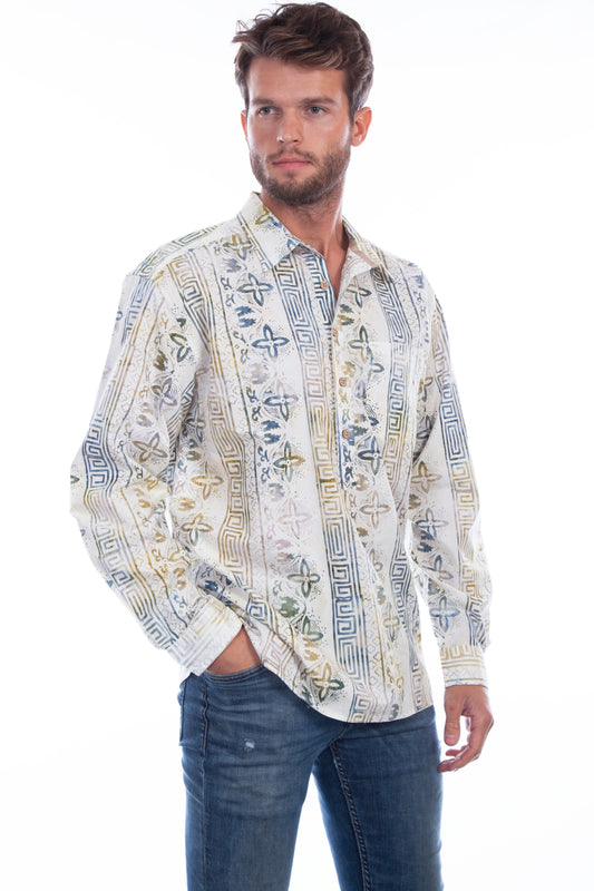 Scully Western Men's Batik Popover Button Shirt in Tiki