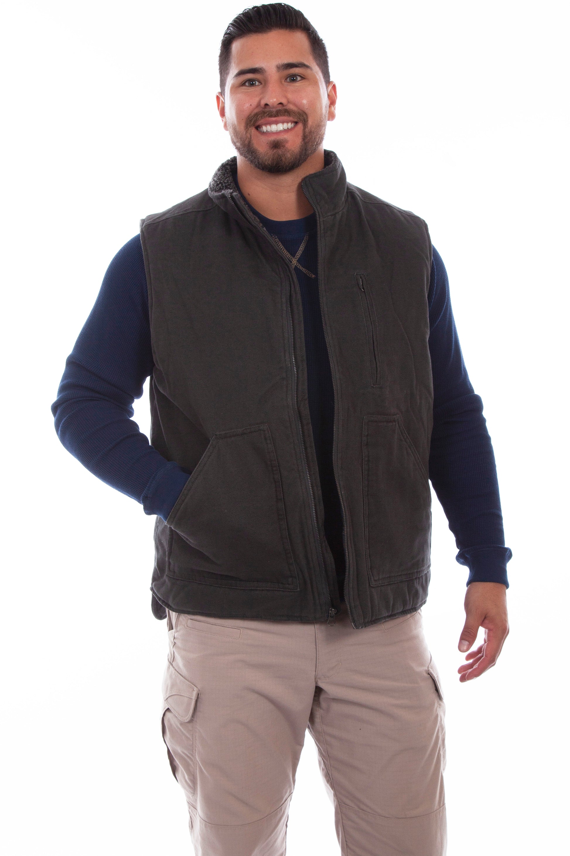 Scully Western Men's Canvas Zip Pockets Vest in Charcoal