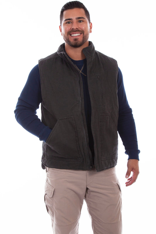 Scully Western Men's Canvas Zip Pockets Vest in Charcoal