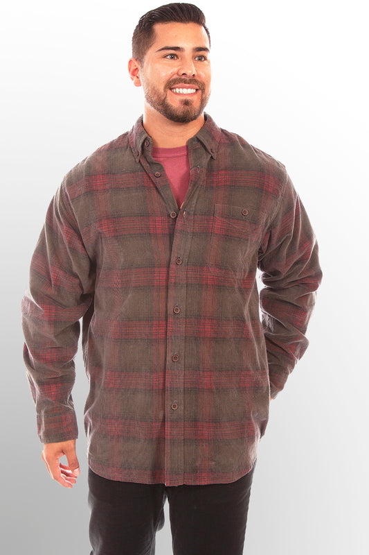 Scully Western Men's Plaid Button Rust Hunter Shirt in Rust-Hunter