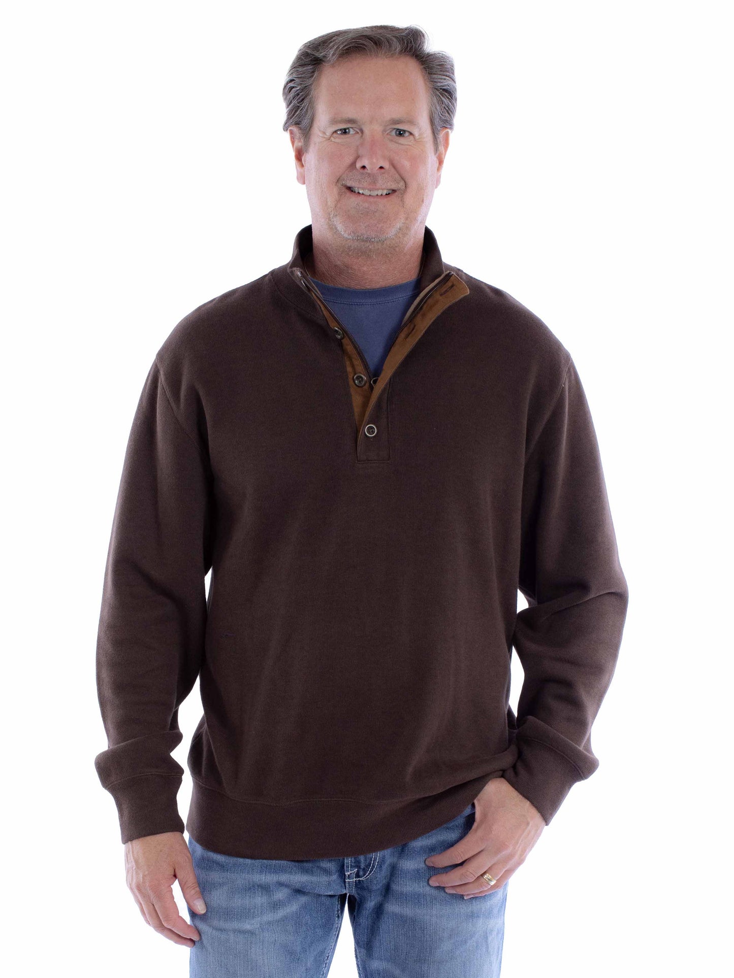 Scully Western Men's Sweater Pullover Elbow Patch in Chocolate