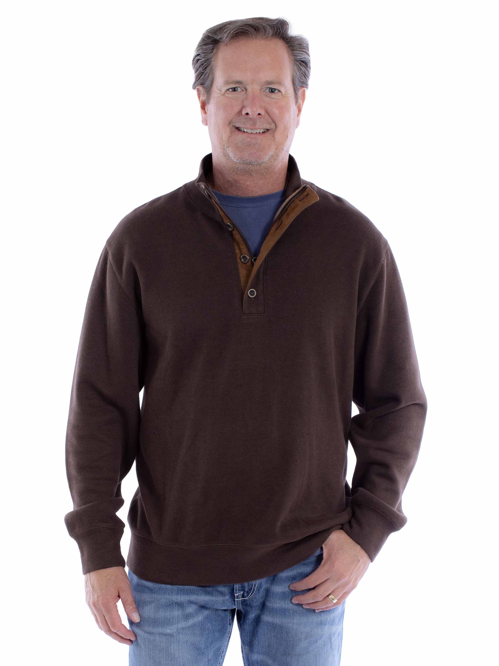 Scully Western Men's Sweater Pullover Elbow Patch in Chocolate