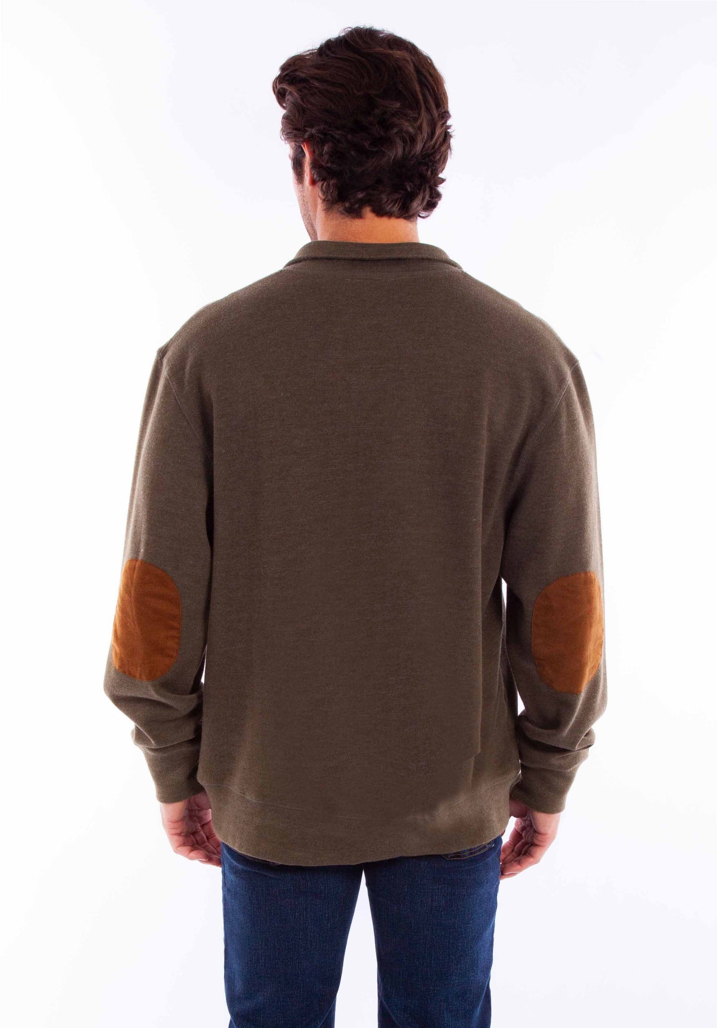 Scully Western Men's Sweater Pullover Elbow Patch in Olive
