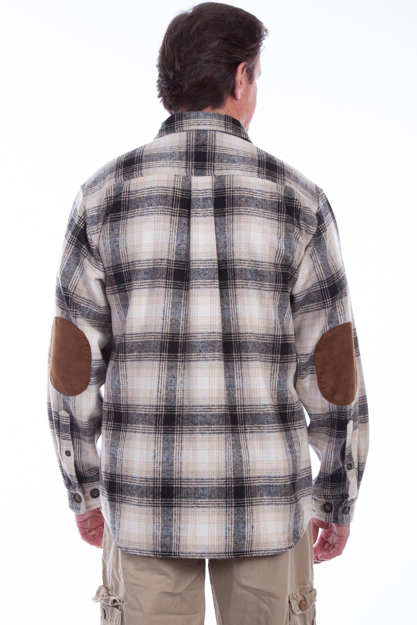 Scully Western Men's Brawny Flannel Plaid Black White Shirt in Black-White