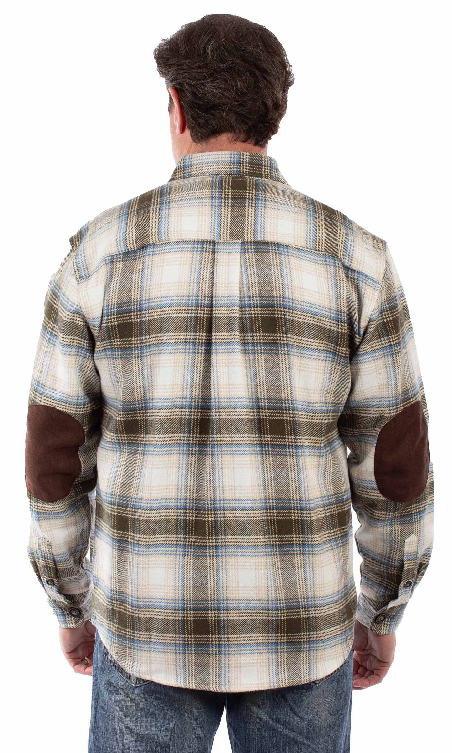 Scully Western Men's Brawny Flannel Plaid Button Shirt in Olive