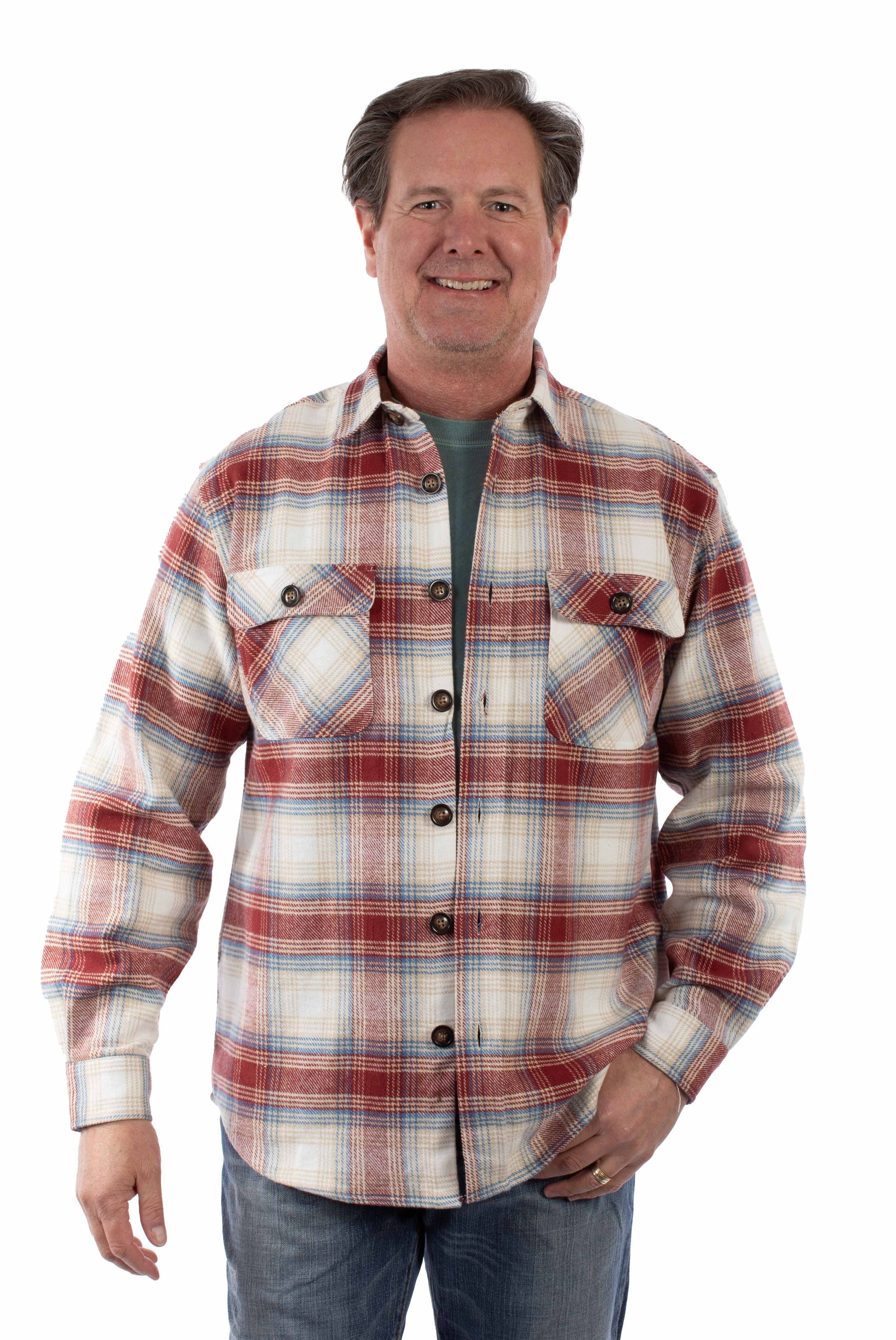 Scully Western Men's Brawny Flannel Plaid Button Shirt in Rust