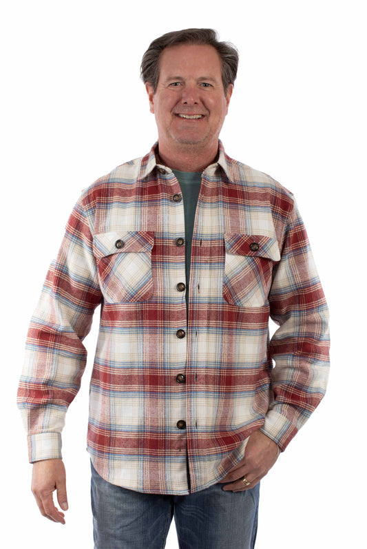 Scully Western Men's Brawny Flannel Plaid Button Shirt in Rust