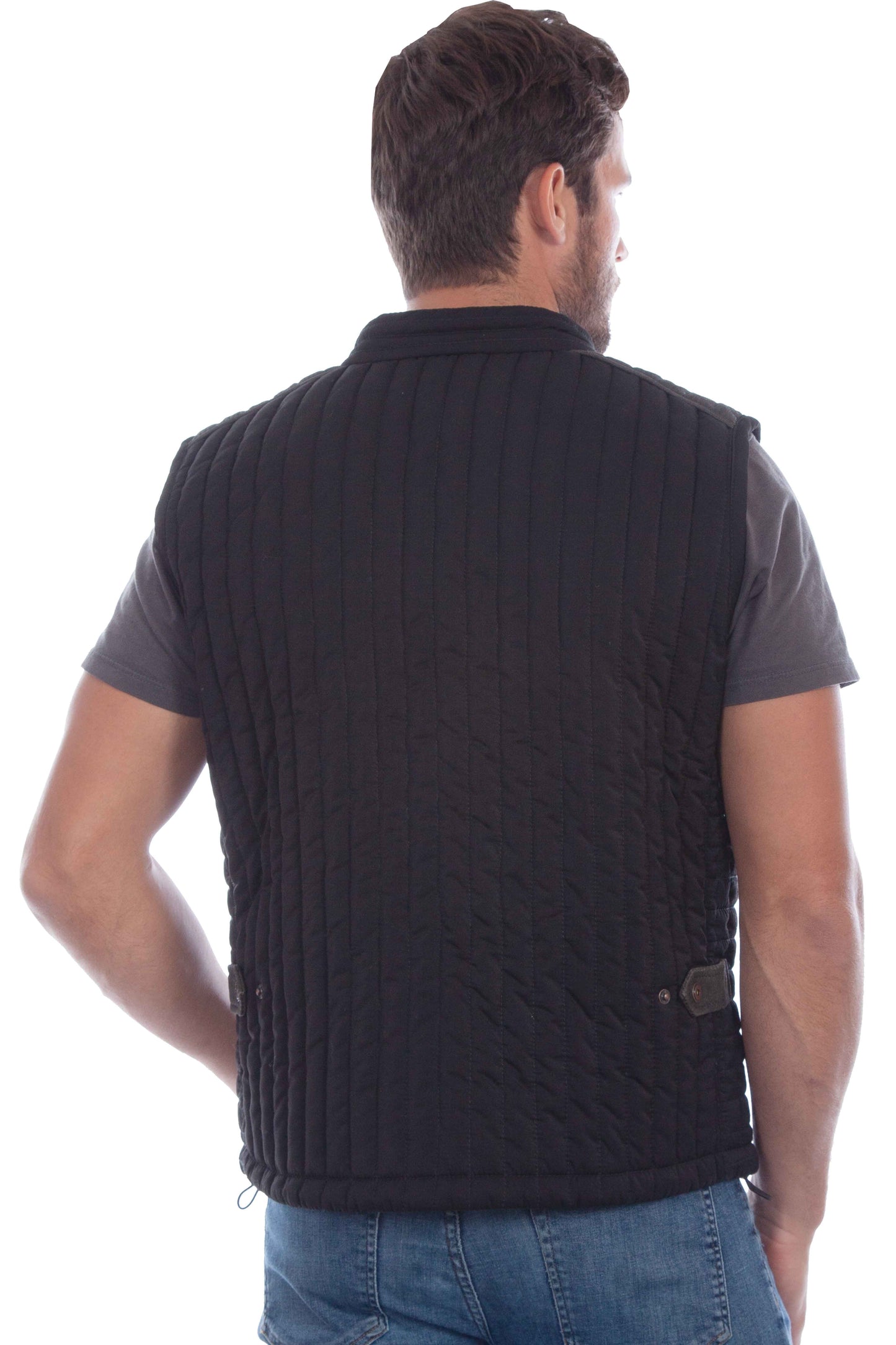 Scully Western Men's Ribbed Suede Trimmed Zip Vest in Black