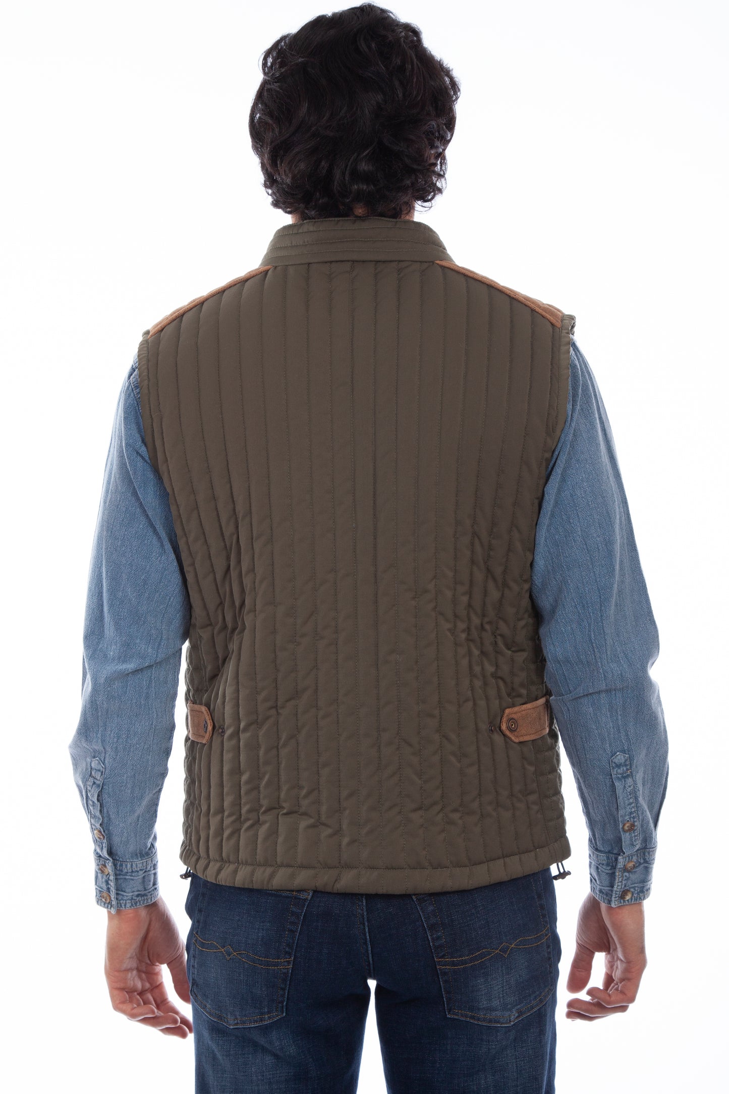 Scully Western Men's Ribbed Suede Trimmed Zip Vest in Olive