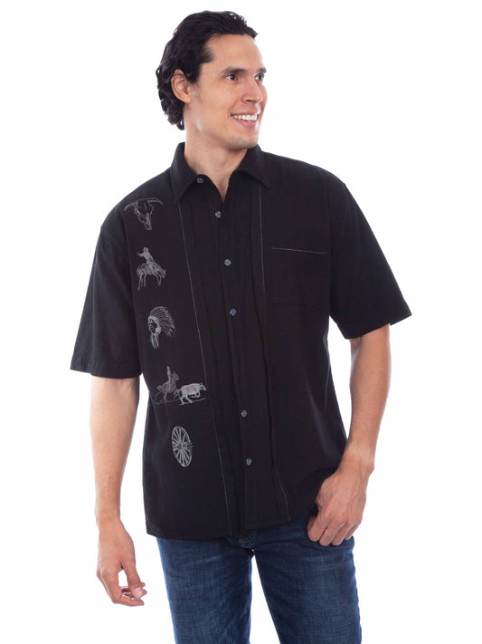 Scully Western Men's The Ranger Embroidered Shirt in Black