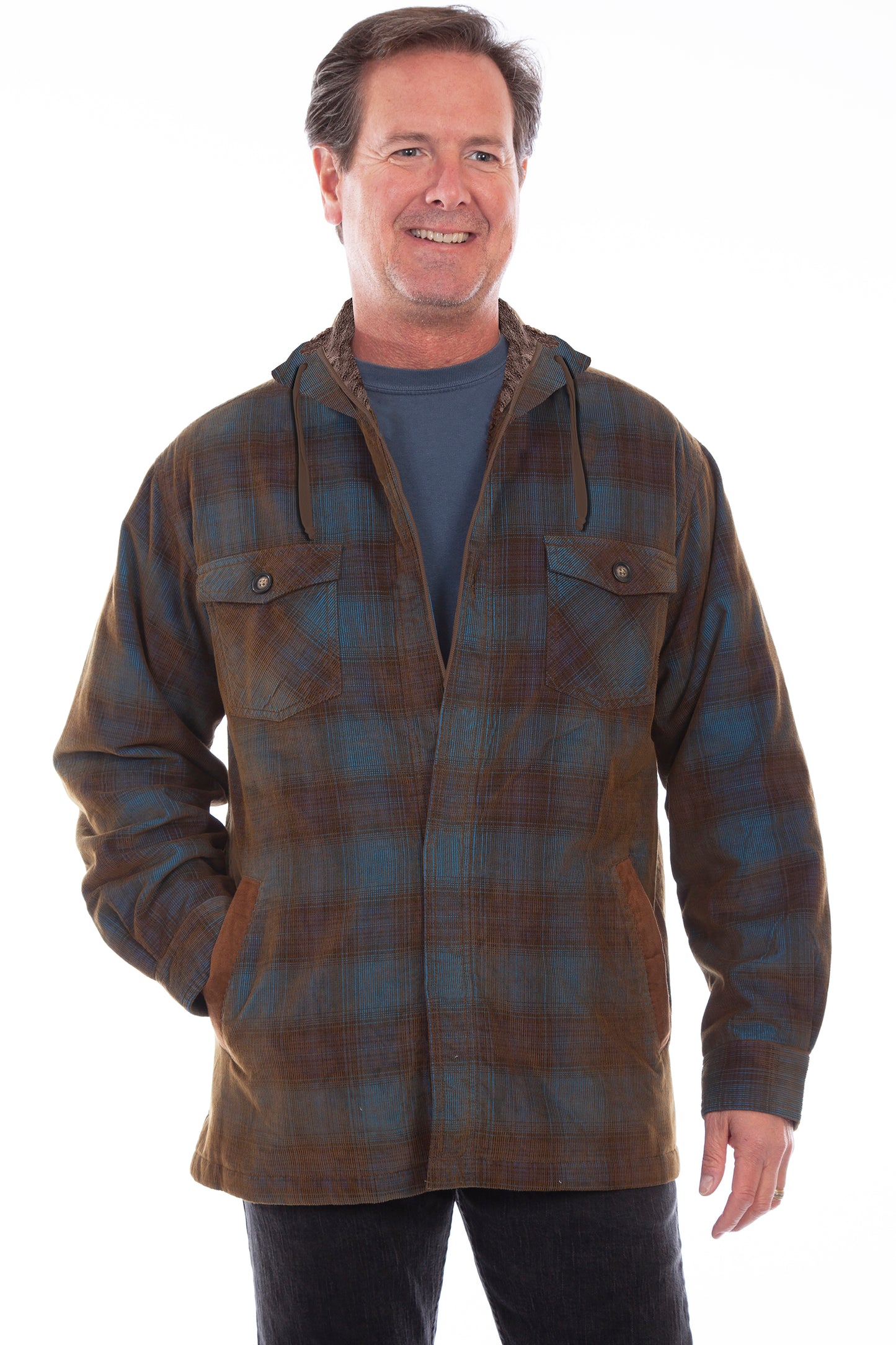Scully Men's Cotton Sherpa Corduroy Hoodie in Blue-Brown