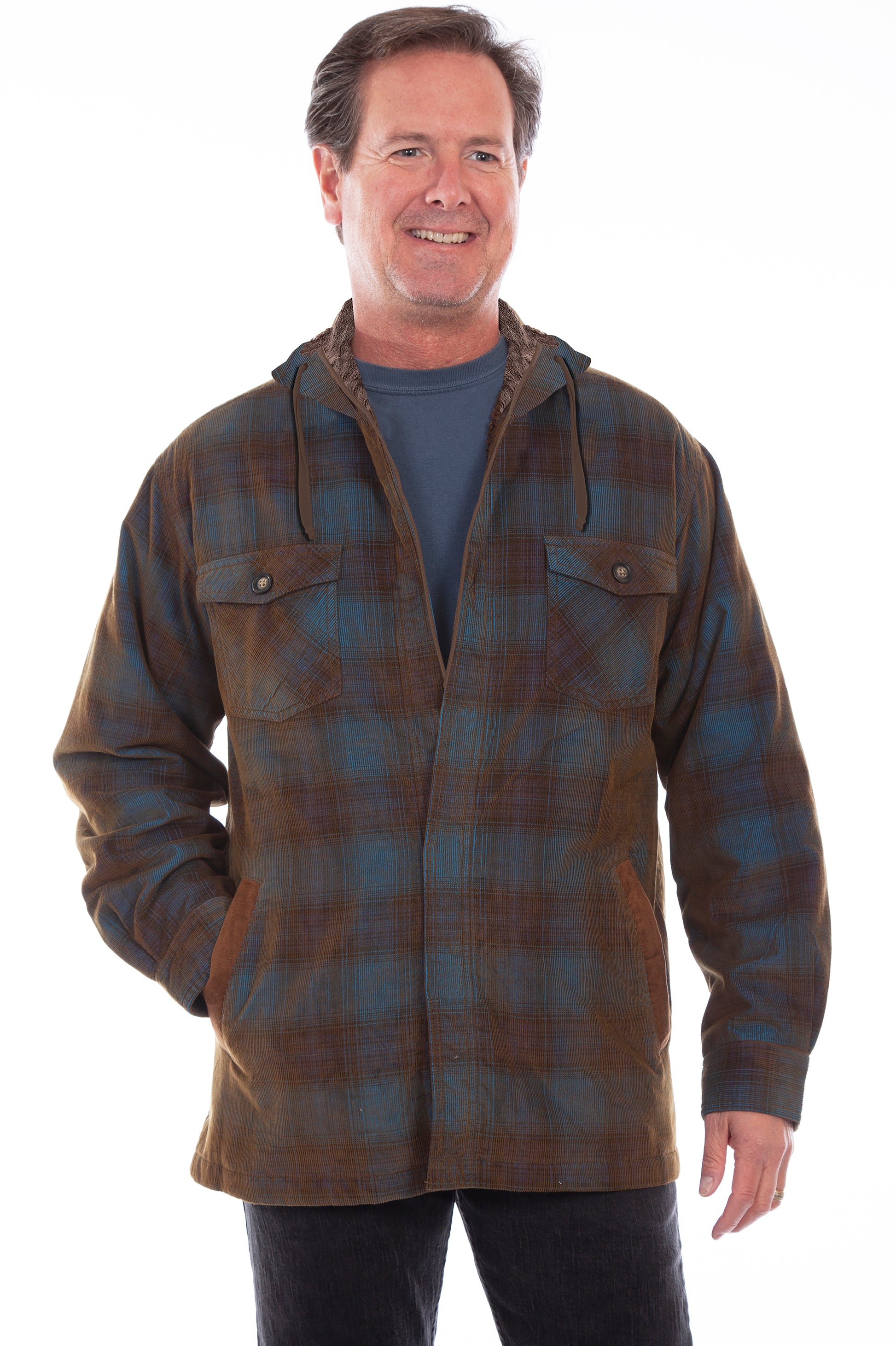Scully Men's Cotton Sherpa Corduroy Hoodie in Blue-Brown