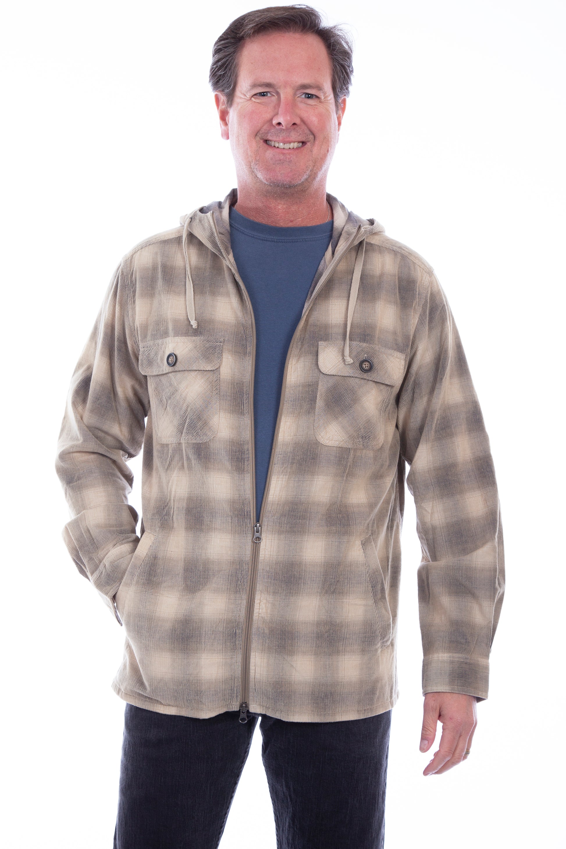 Scully Western Men's Plaid Sherpa Lined Corduroy Jacket in Tan