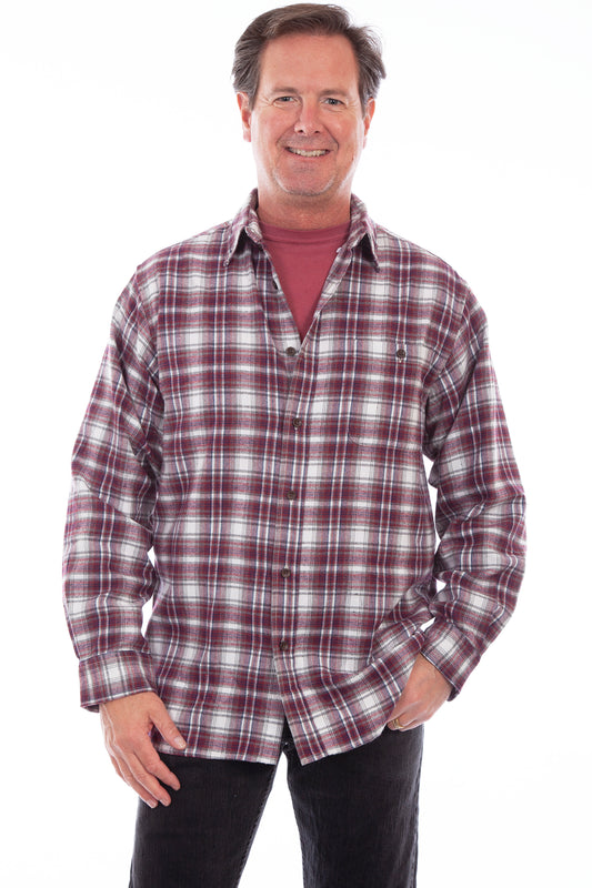 Scully Men's Cotton Flannel Plaid Shirt in Burgundy
