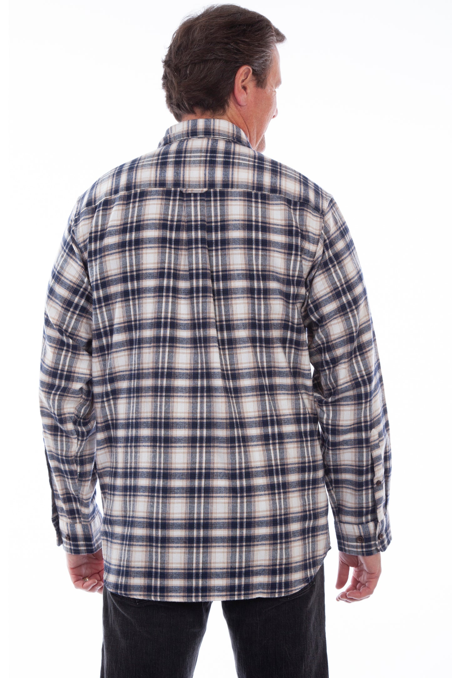 Scully Men's Cotton Flannel Plaid Shirt in Navy