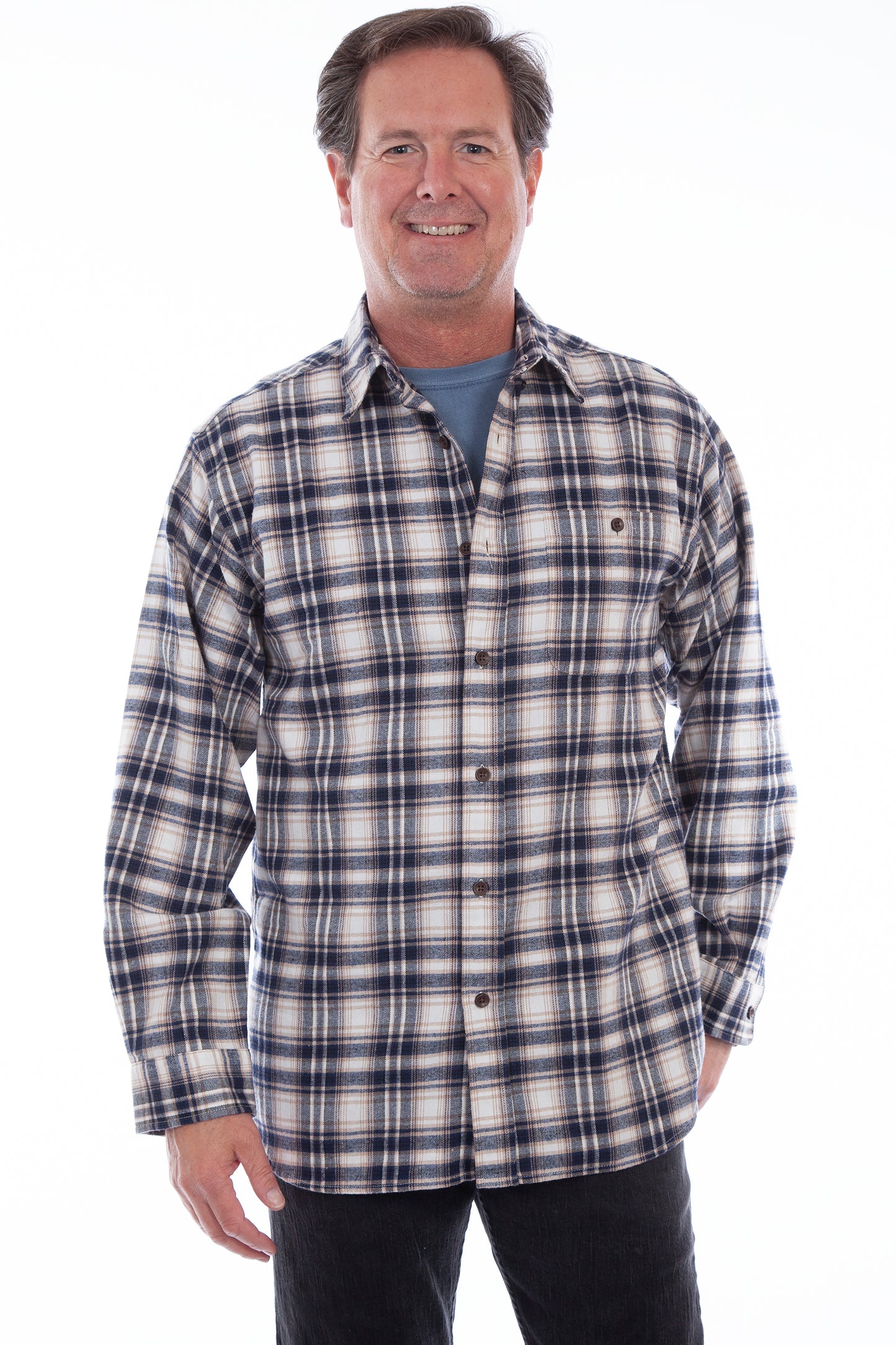 Scully Men's Cotton Flannel Plaid Shirt in Navy