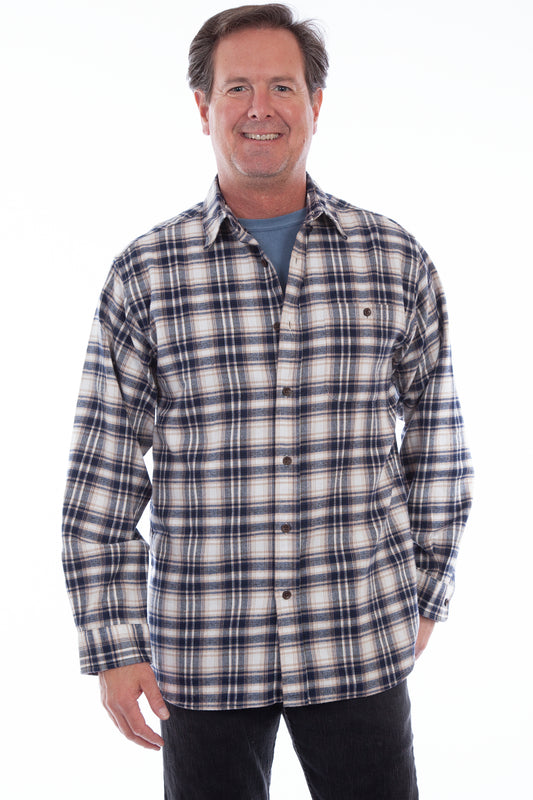 Scully Men's Cotton Flannel Plaid Shirt in Navy