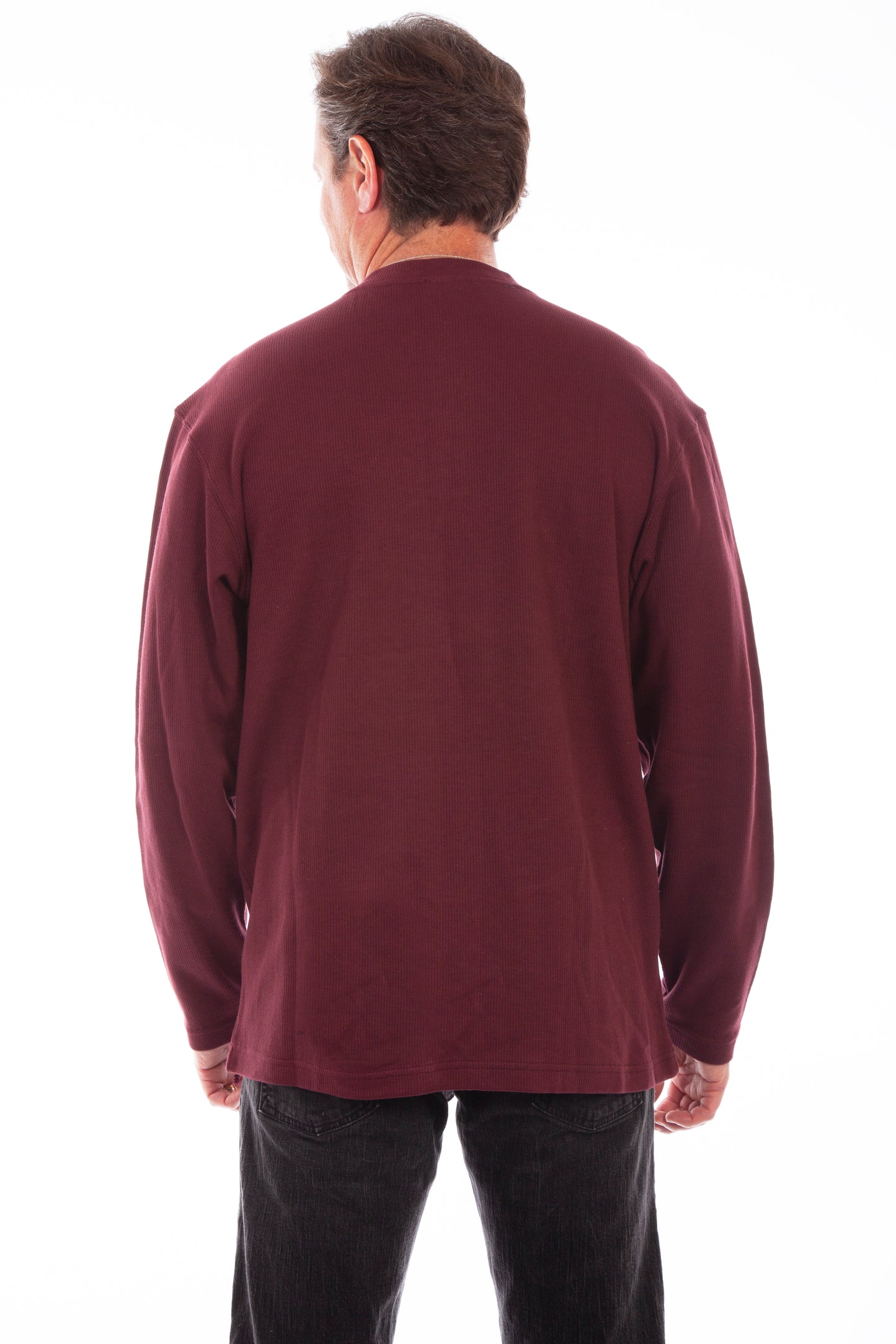 Scully Western Men's Rib Henley Shirt in Heather Burgundy