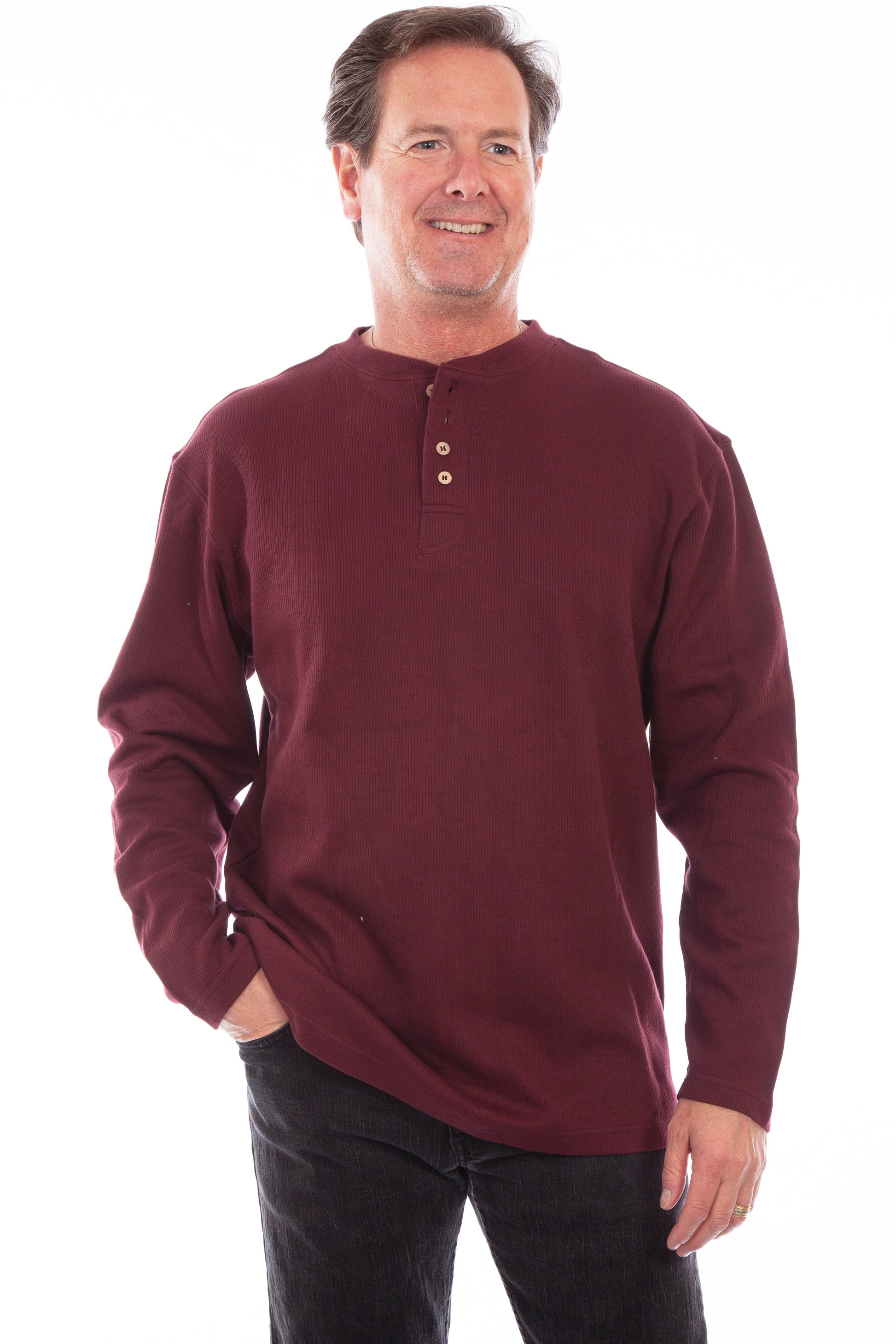 Scully Western Men's Rib Henley Shirt in Heather Burgundy