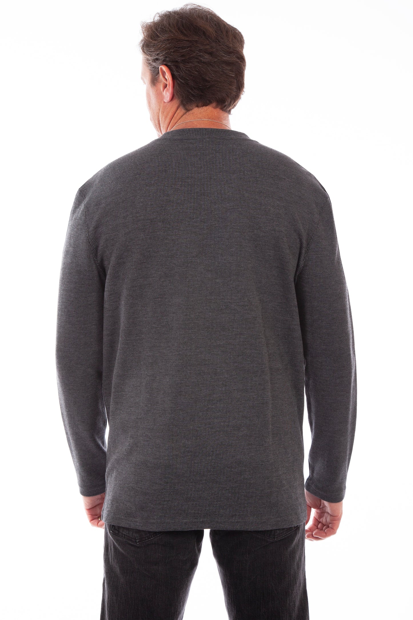 Scully Western Men's Rib Henley Shirt in Heather Charcoal
