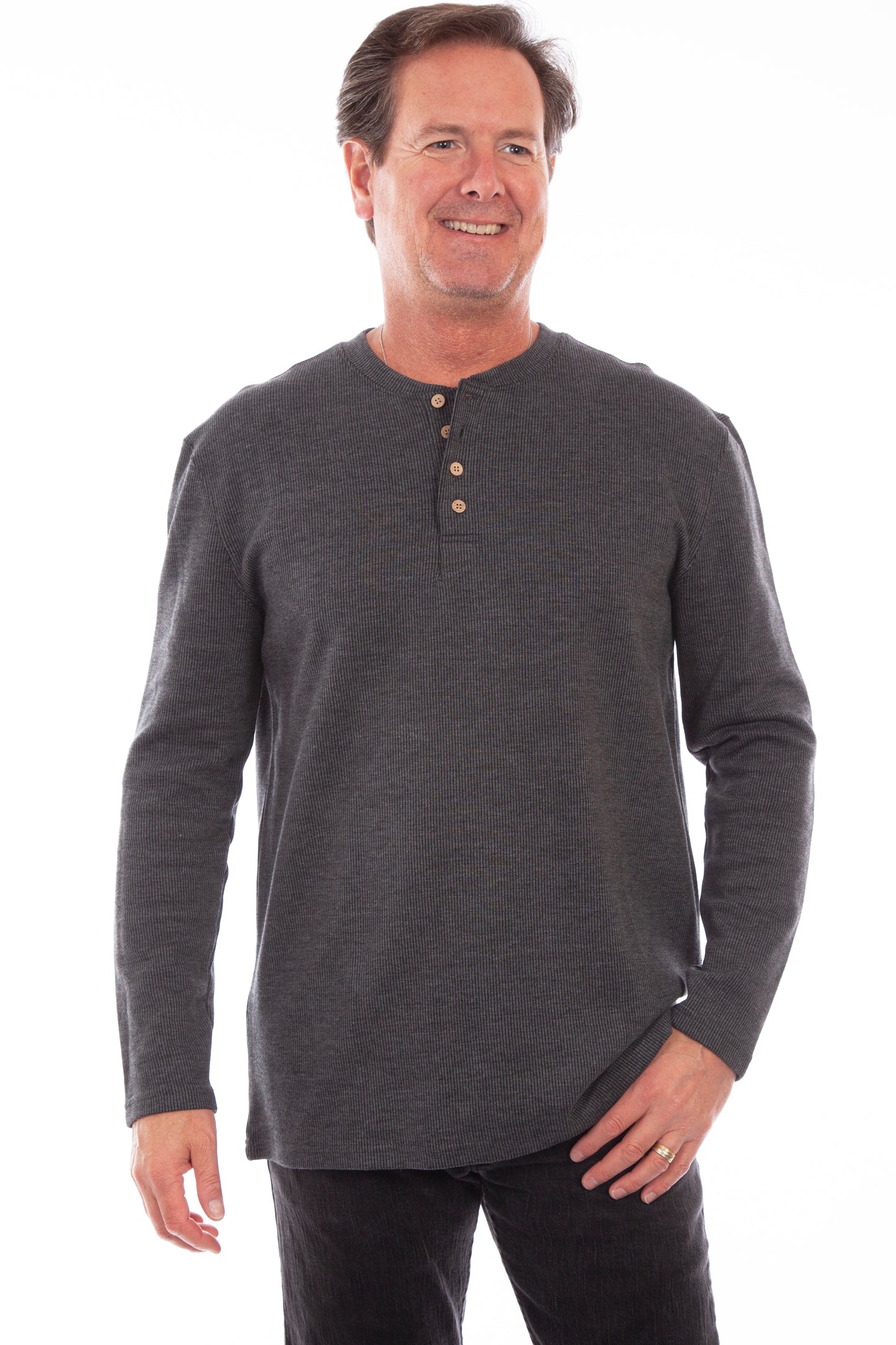 Scully Western Men's Rib Henley Shirt in Heather Charcoal