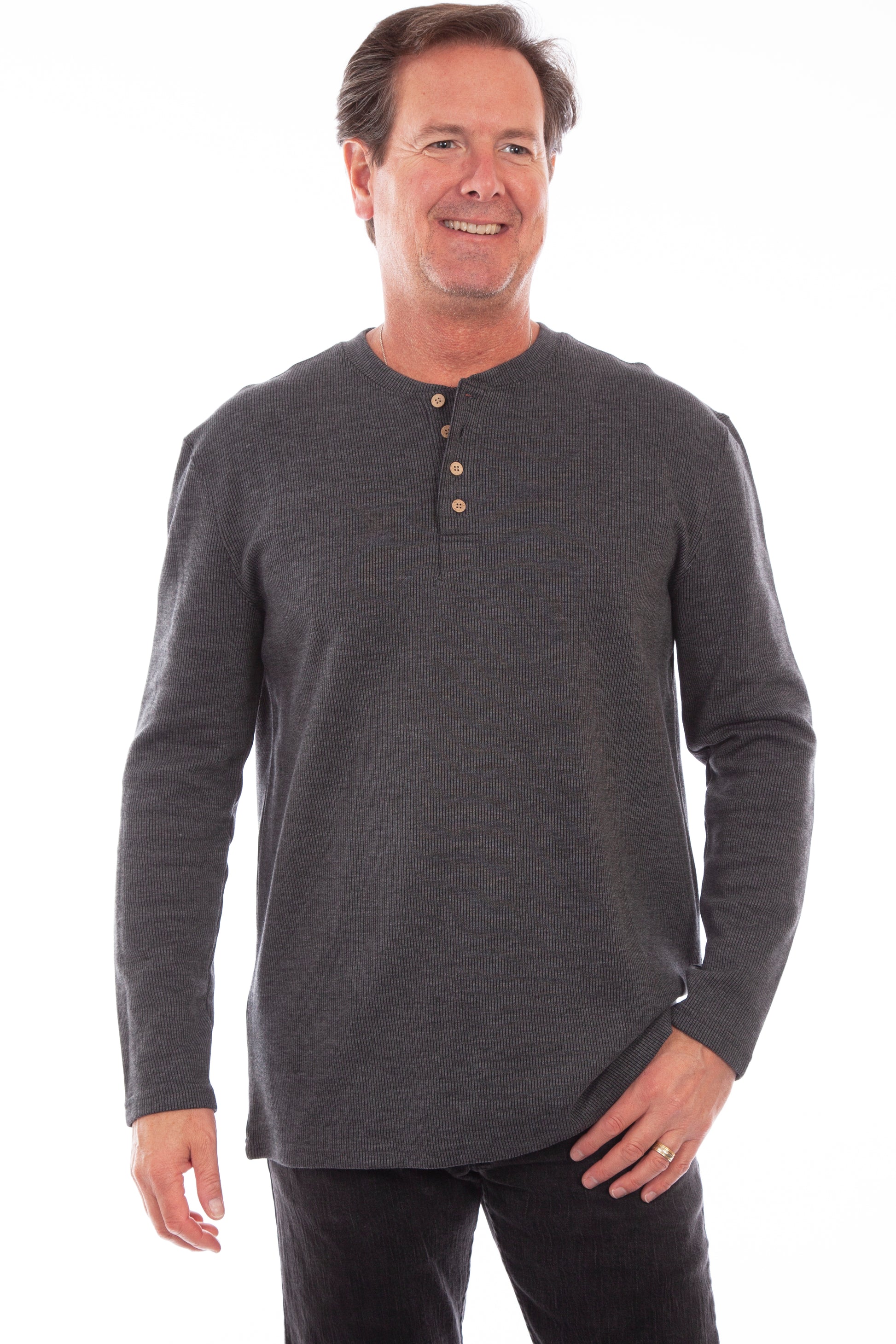 Scully Western Men's Rib Henley Shirt in Heather Charcoal