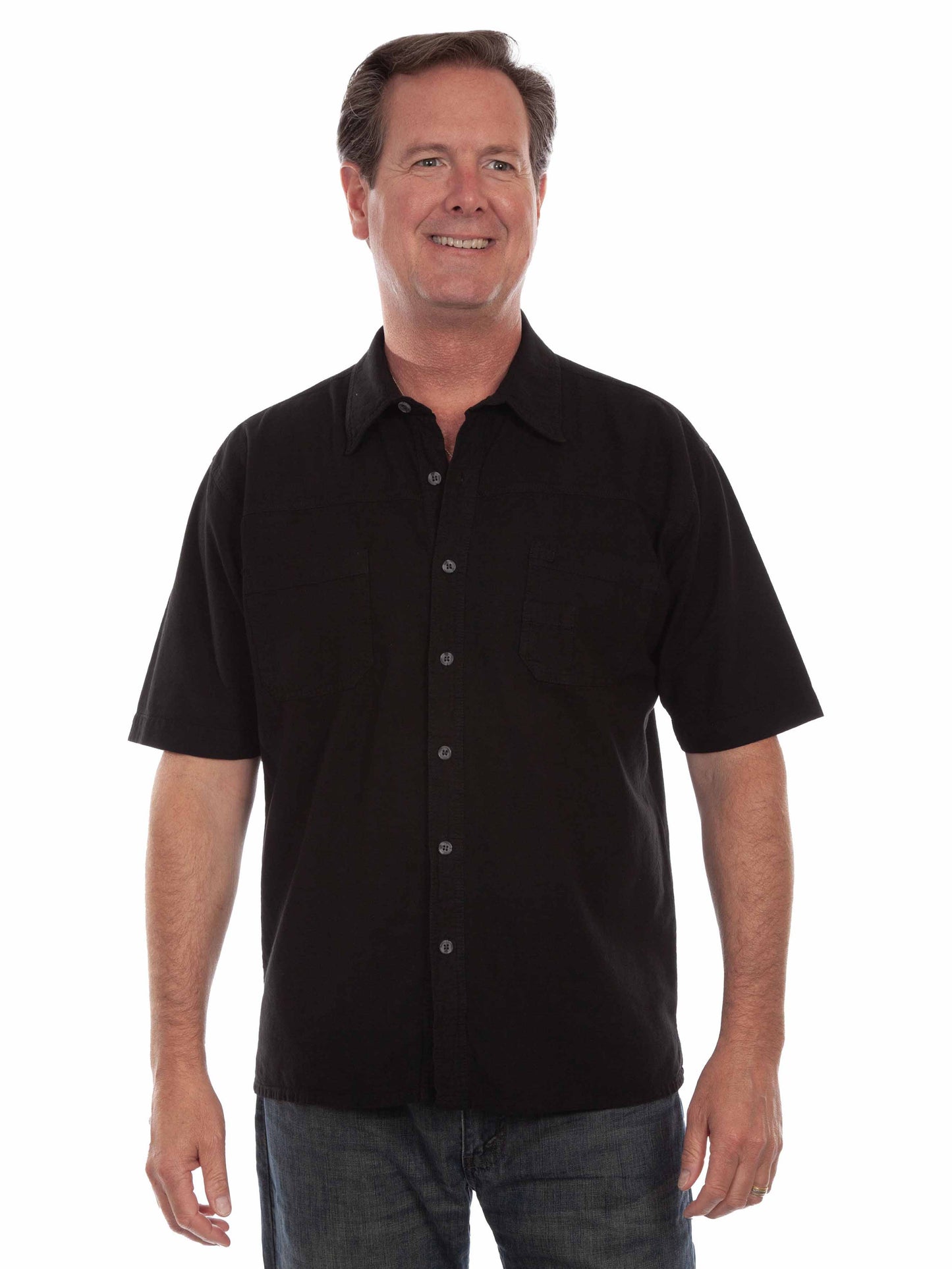 Scully Western Men's 5 O'Clock Embroidered Short Sleeve Shirt in Black
