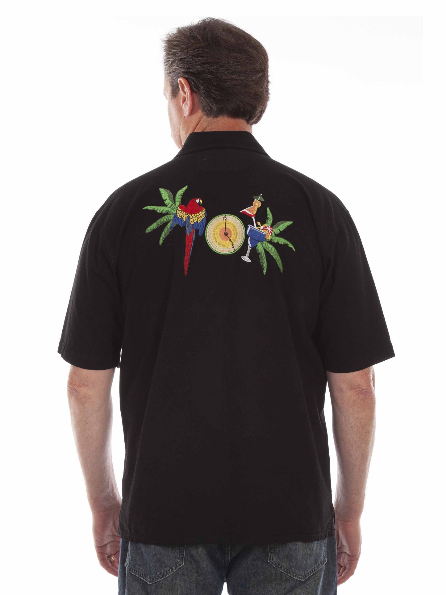 Scully Western Men's 5 O'Clock Embroidered Short Sleeve Shirt in Black