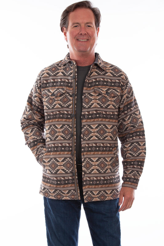 Scully Western Men's South Stripe Print Jacquard Shacket in Tan