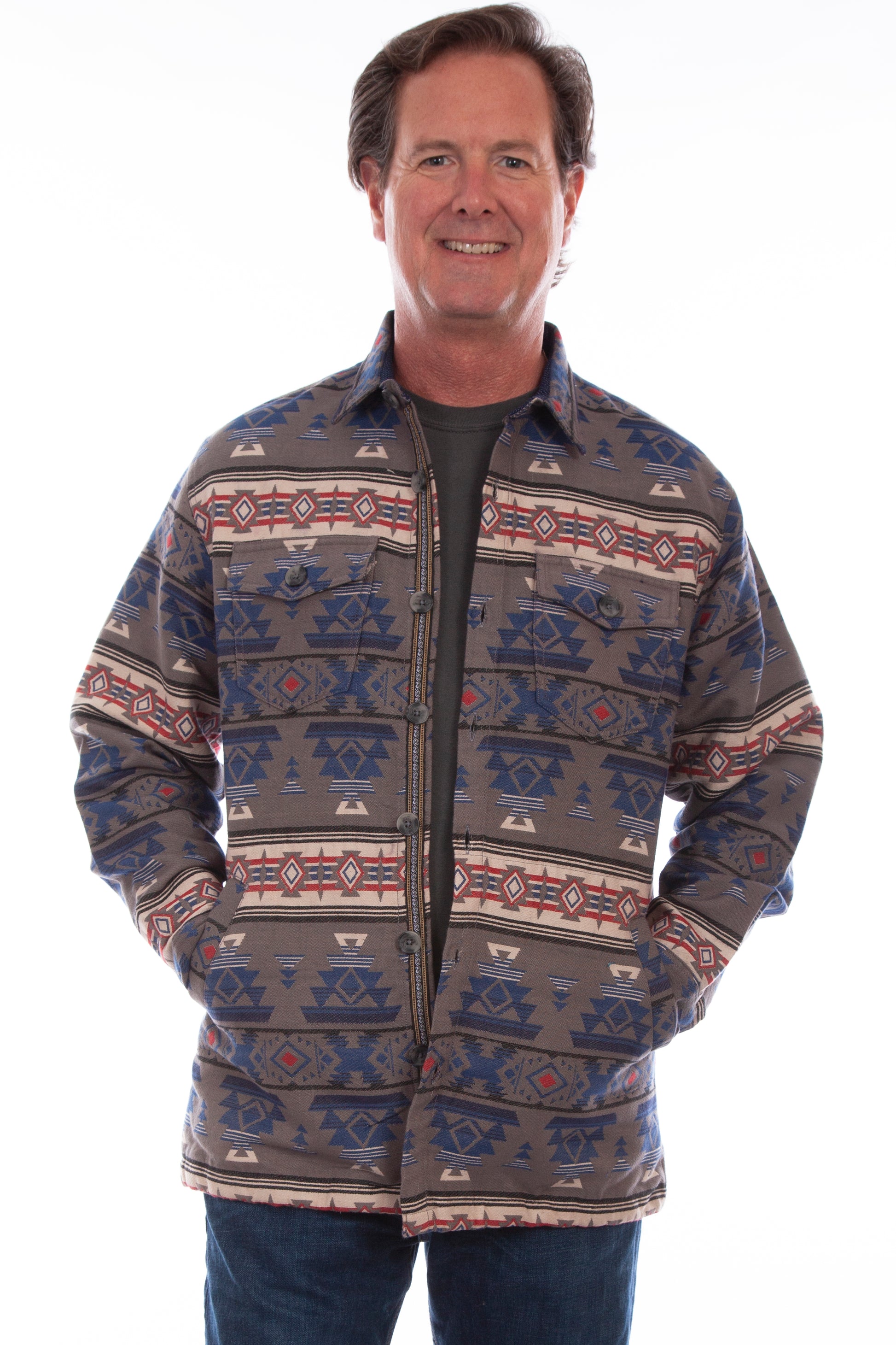 Scully Western Men's Southwest T-Shirt Jacket in Red and Blue