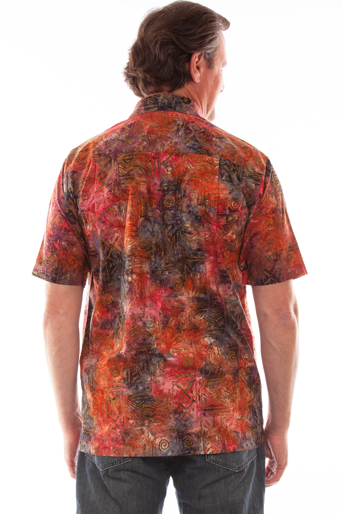 Scully Western Men's Batik Abstract Print Shirt in Currant