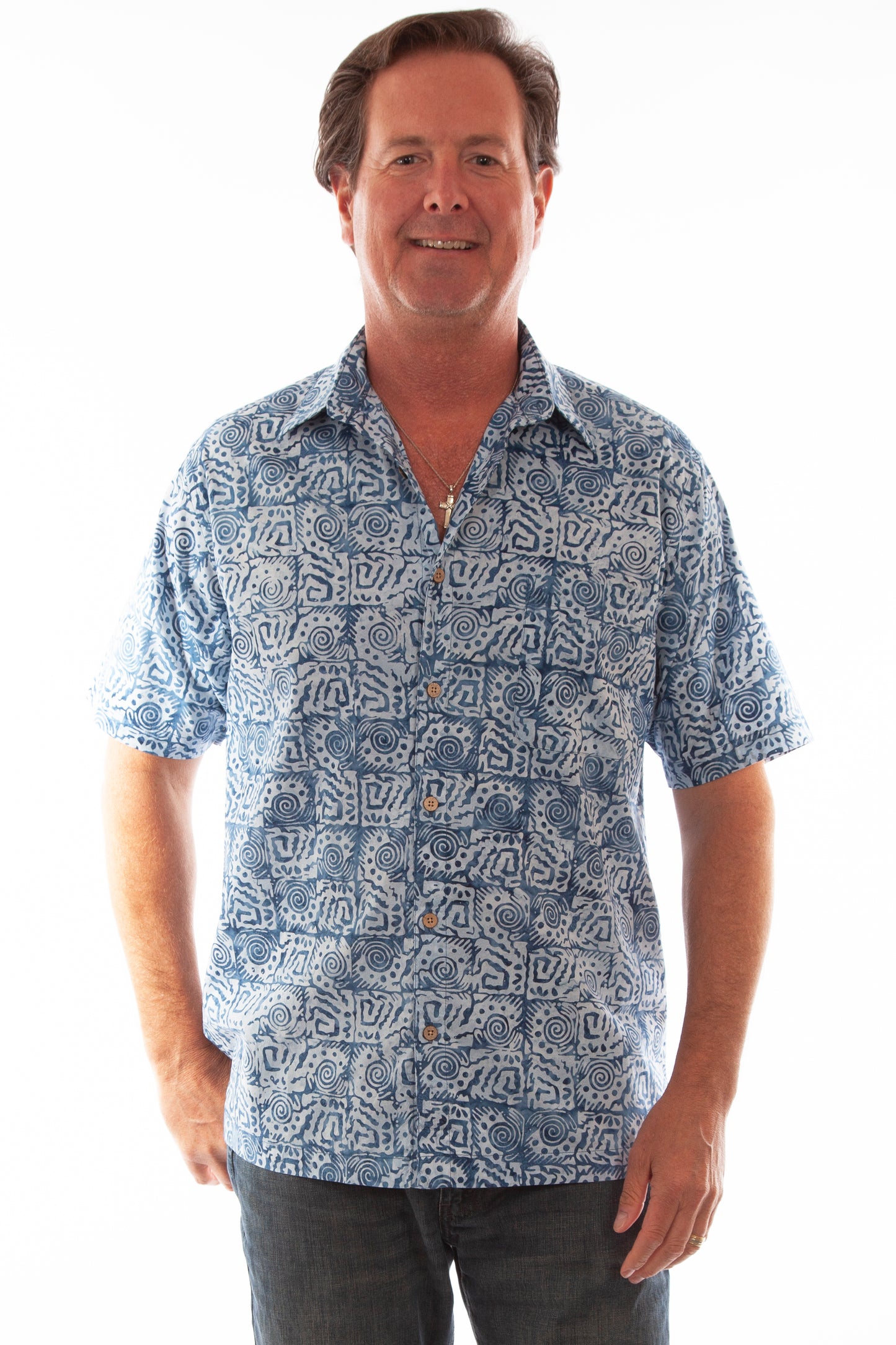 Scully Men's Batik Box Cotton Shirt in Light Blue