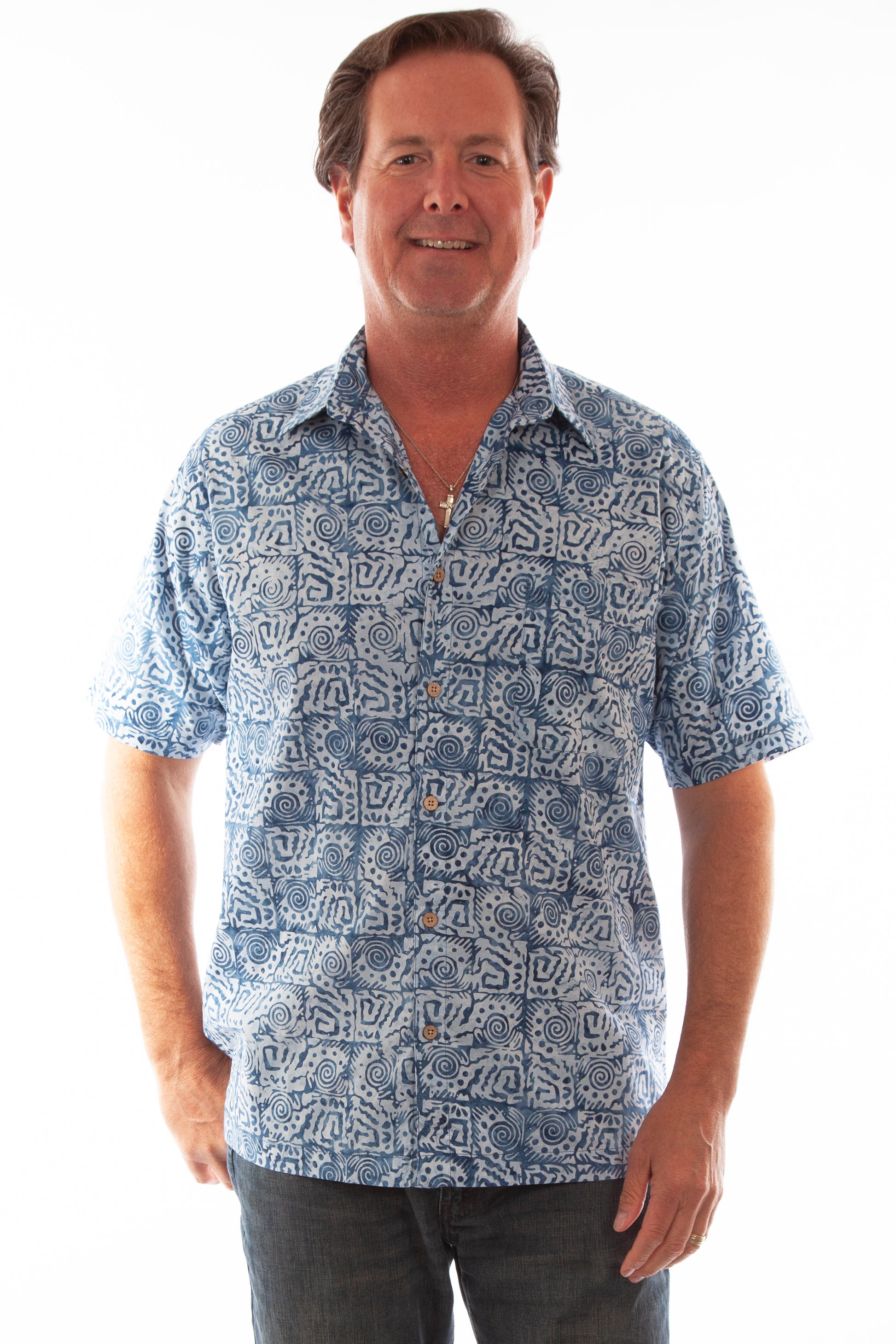 Scully Men's Batik Box Cotton Shirt in Light Blue