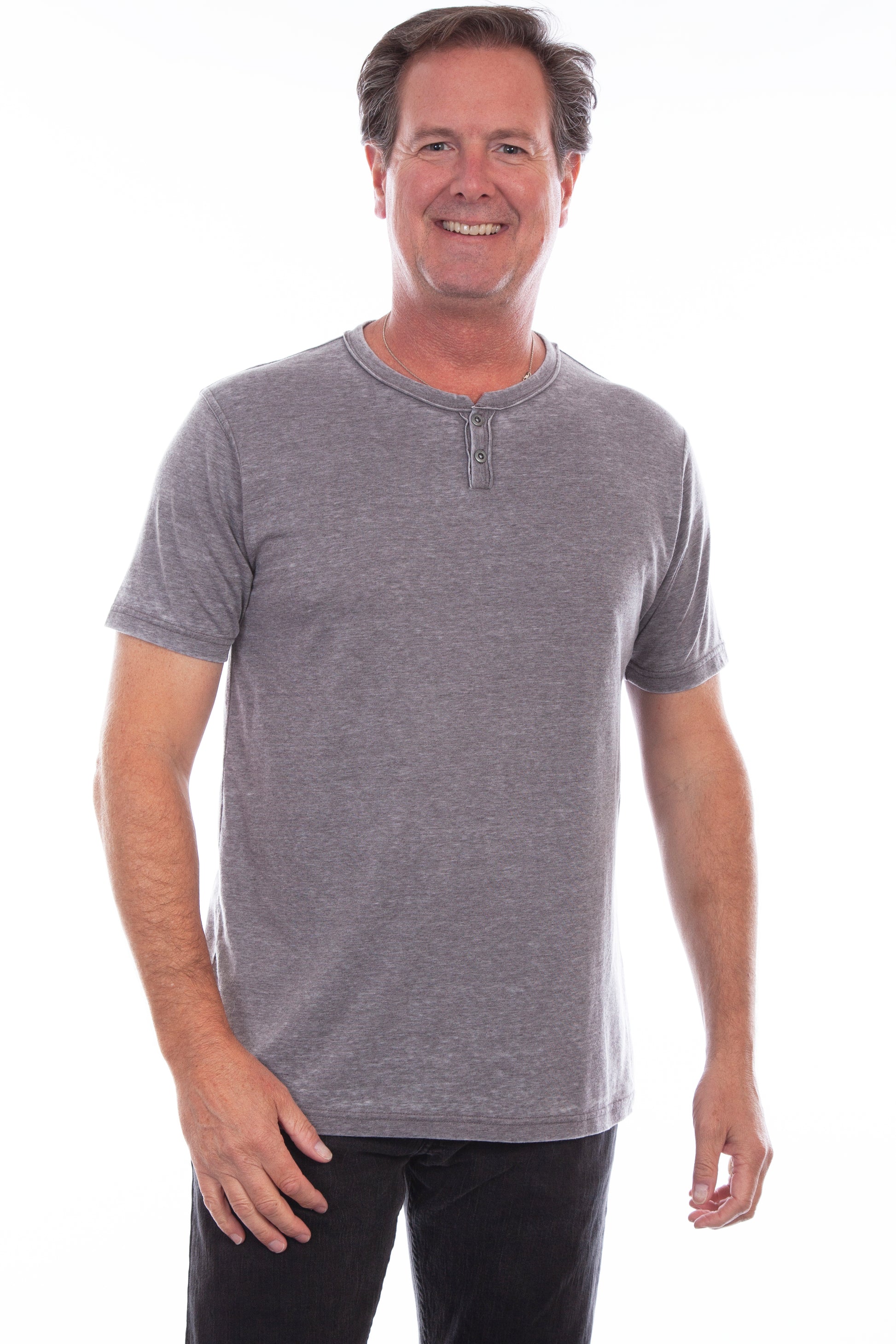 Scully Western Men's Henley Fitted T- Shirt in Charcoal