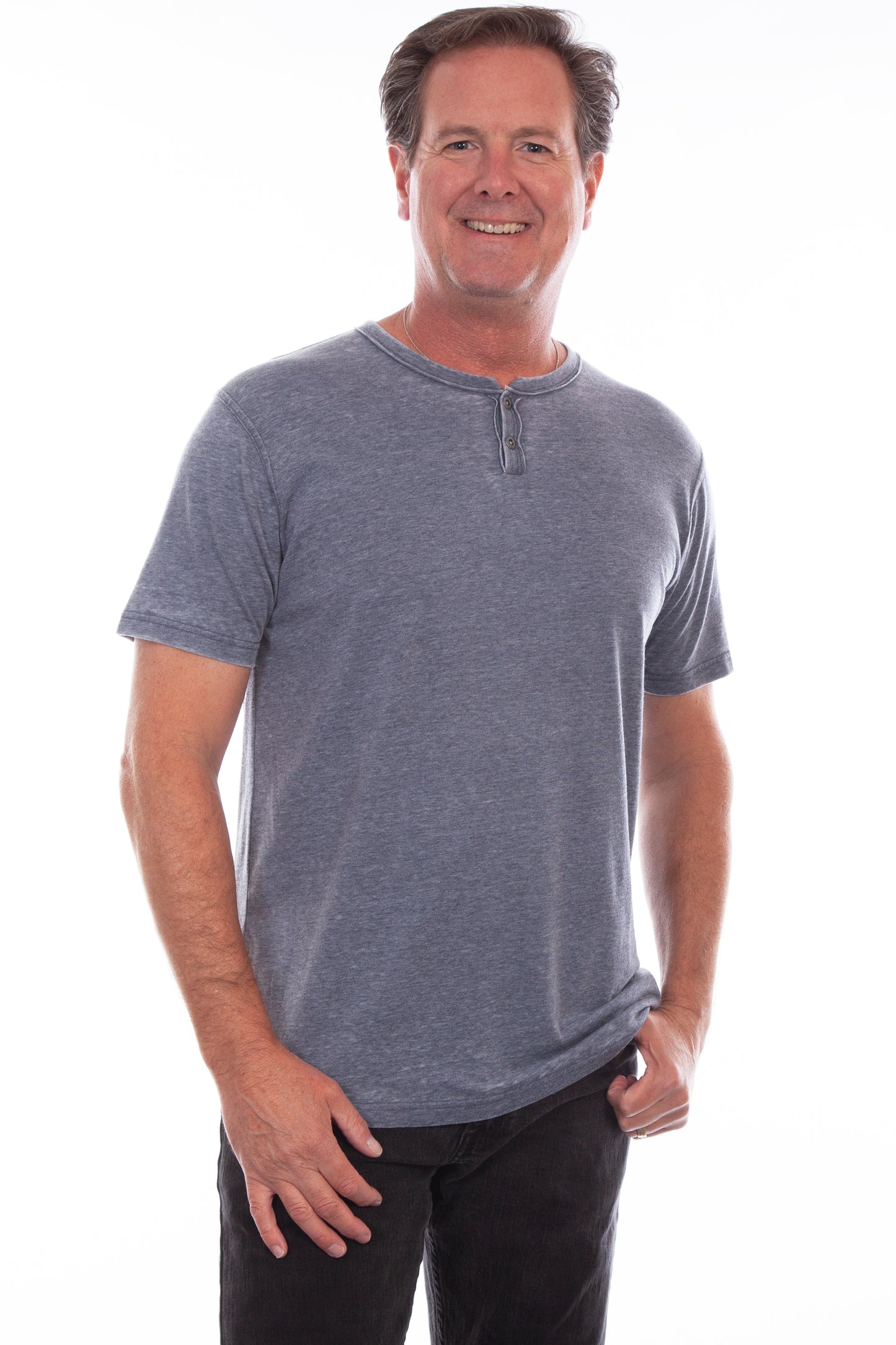 Scully Western Men's Henley Fitted T- Shirt in Denim