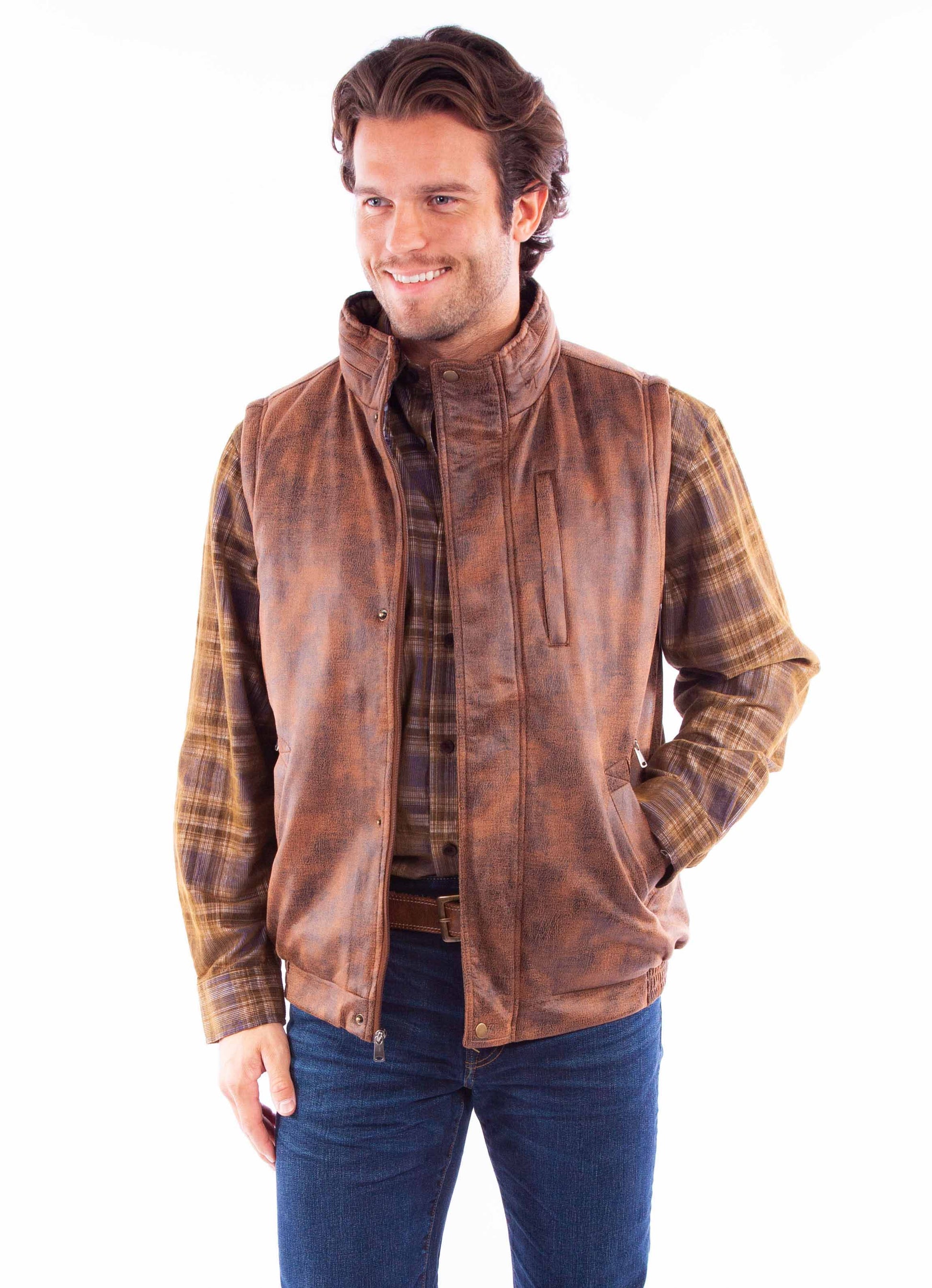Scully Western Men's Moleskin Snap Front Vest in Brown
