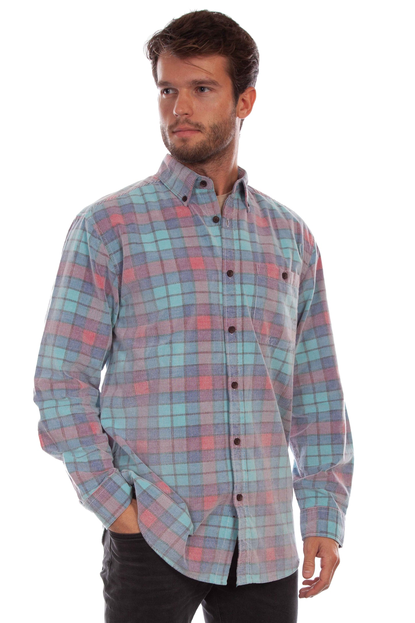 Scully Western Men's Long Sleeve Corduroy Shirt in Blue