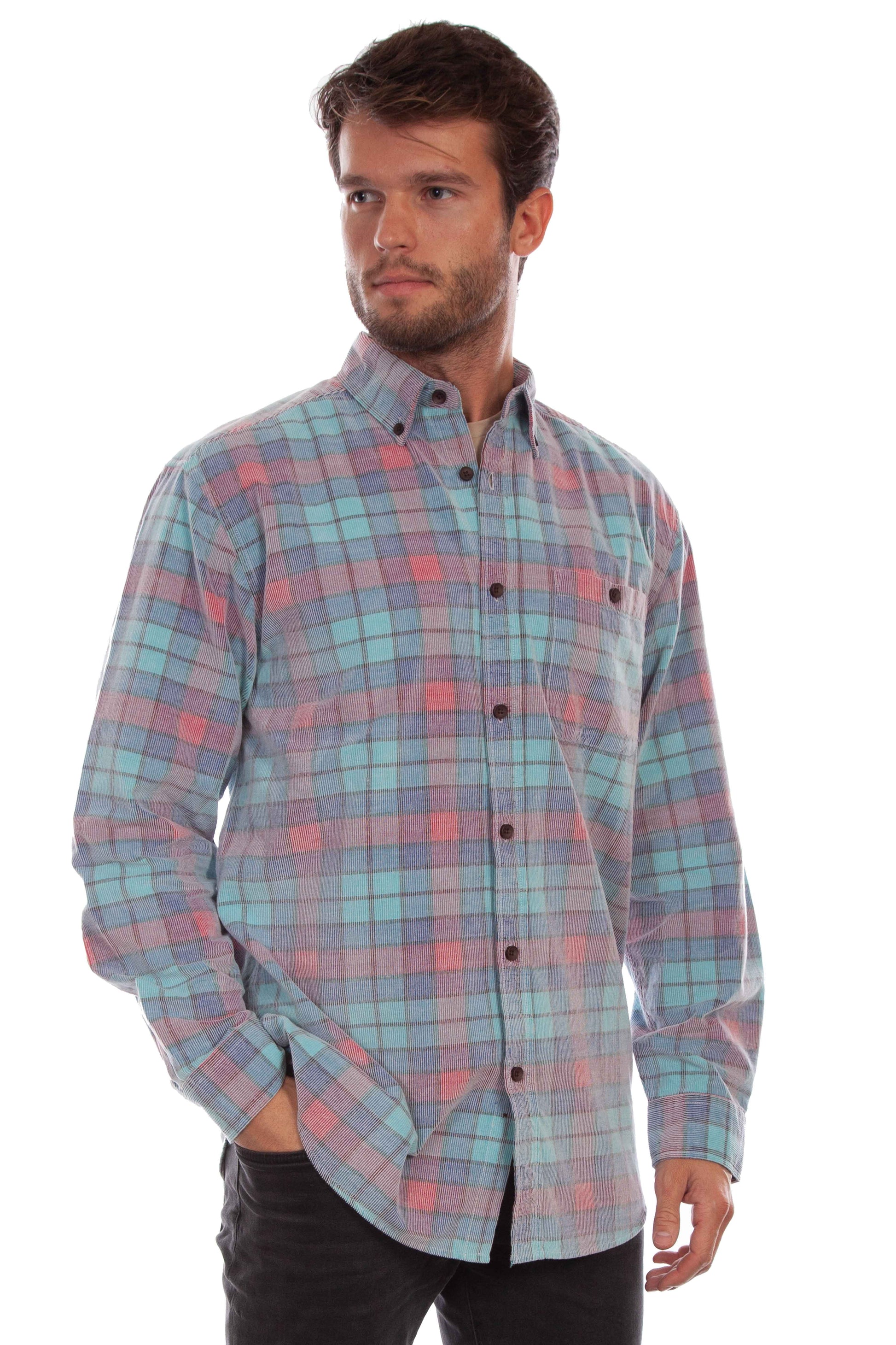 Scully Western Men's Long Sleeve Corduroy Shirt in Blue