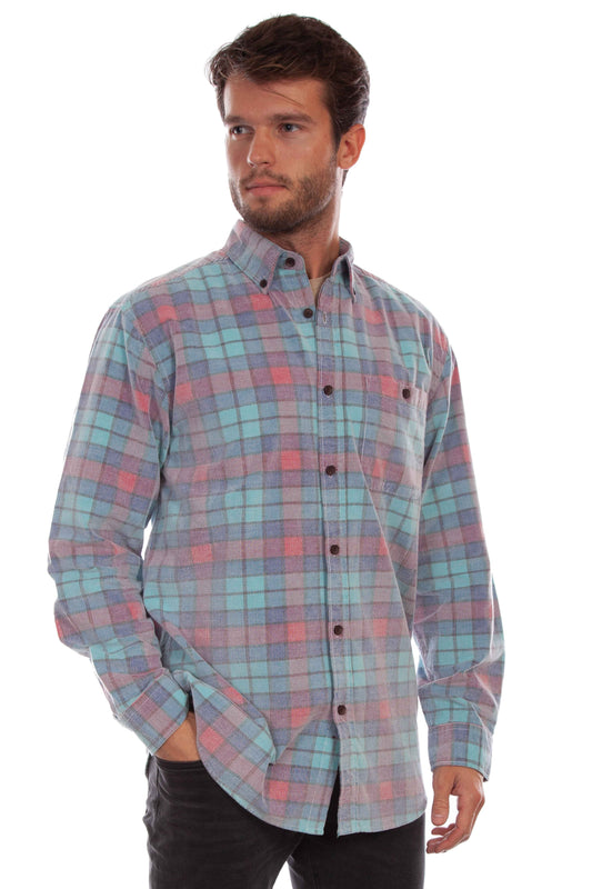 Scully Western Men's Long Sleeve Corduroy Shirt in Blue