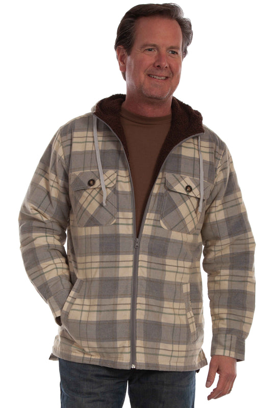 Scully Western Men's Sherpa Lined Plaid Corduroy Hoodie Jacket in Blue Tan