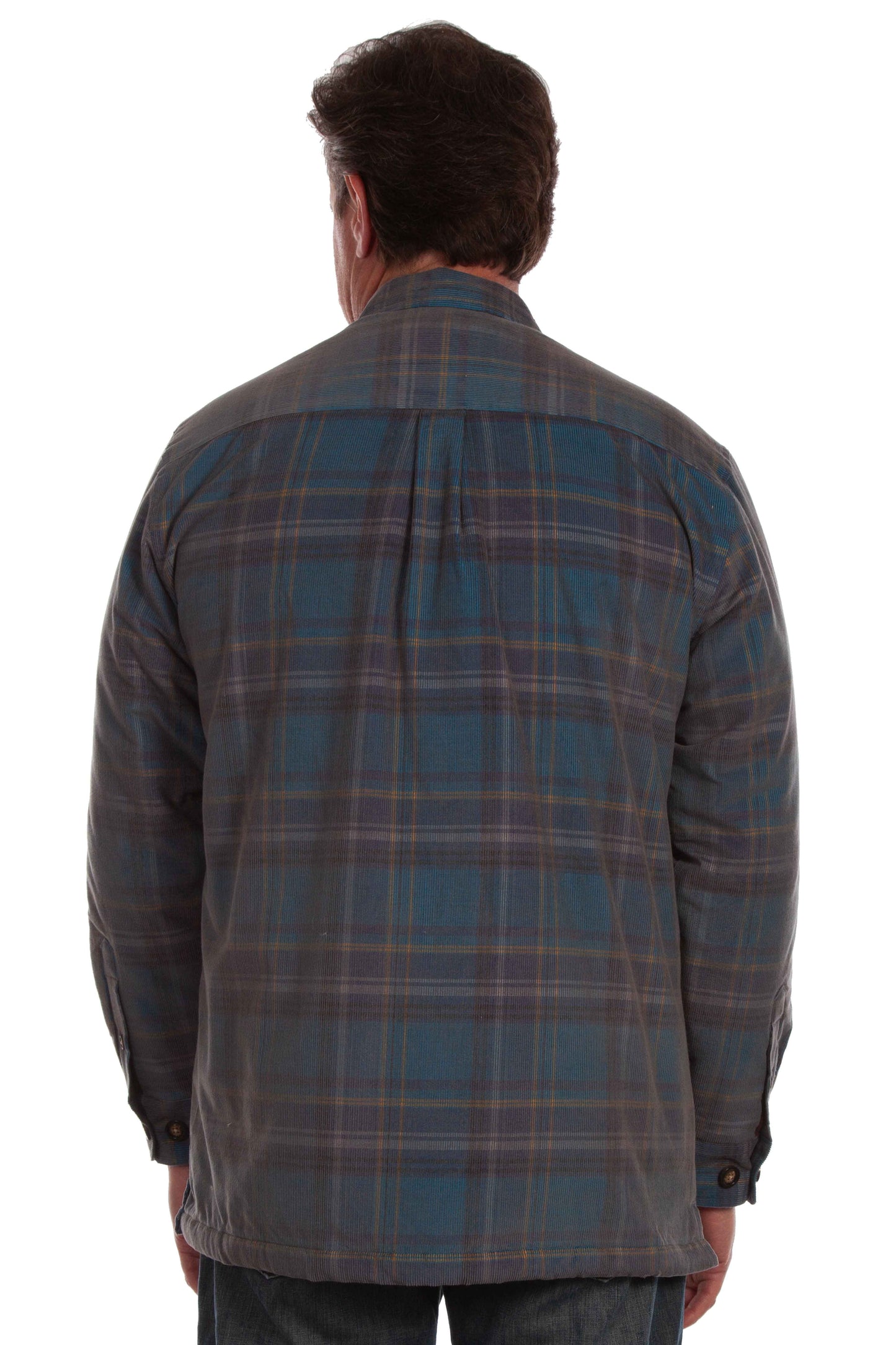 Scully Western Men's Sherpa Lined Plaid Corduroy Hoodie Jacket in Navy