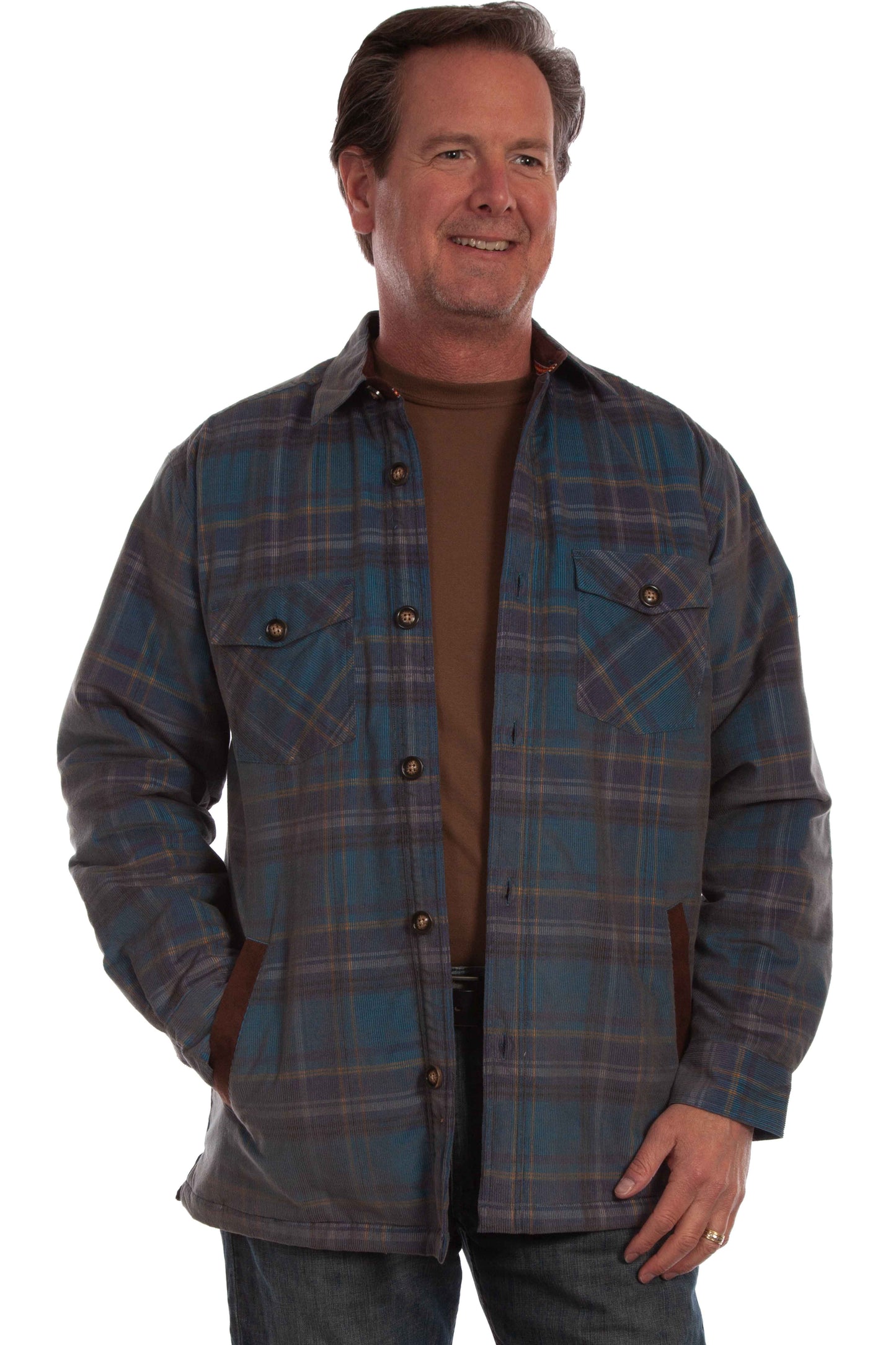 Scully Western Men's Sherpa Lined Plaid Corduroy Hoodie Jacket in Navy