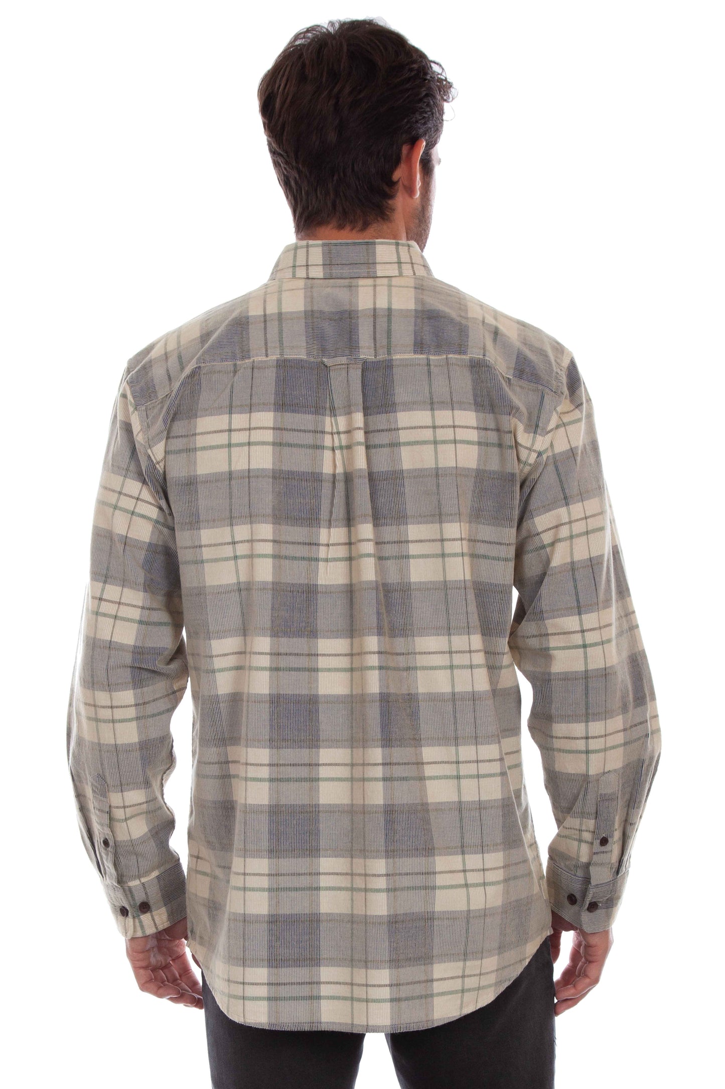 Scully Western Men's Corduroy Plaid Shirt in Blue Tan
