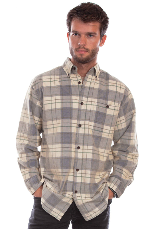 Scully Western Men's Corduroy Plaid Shirt in Blue Tan 