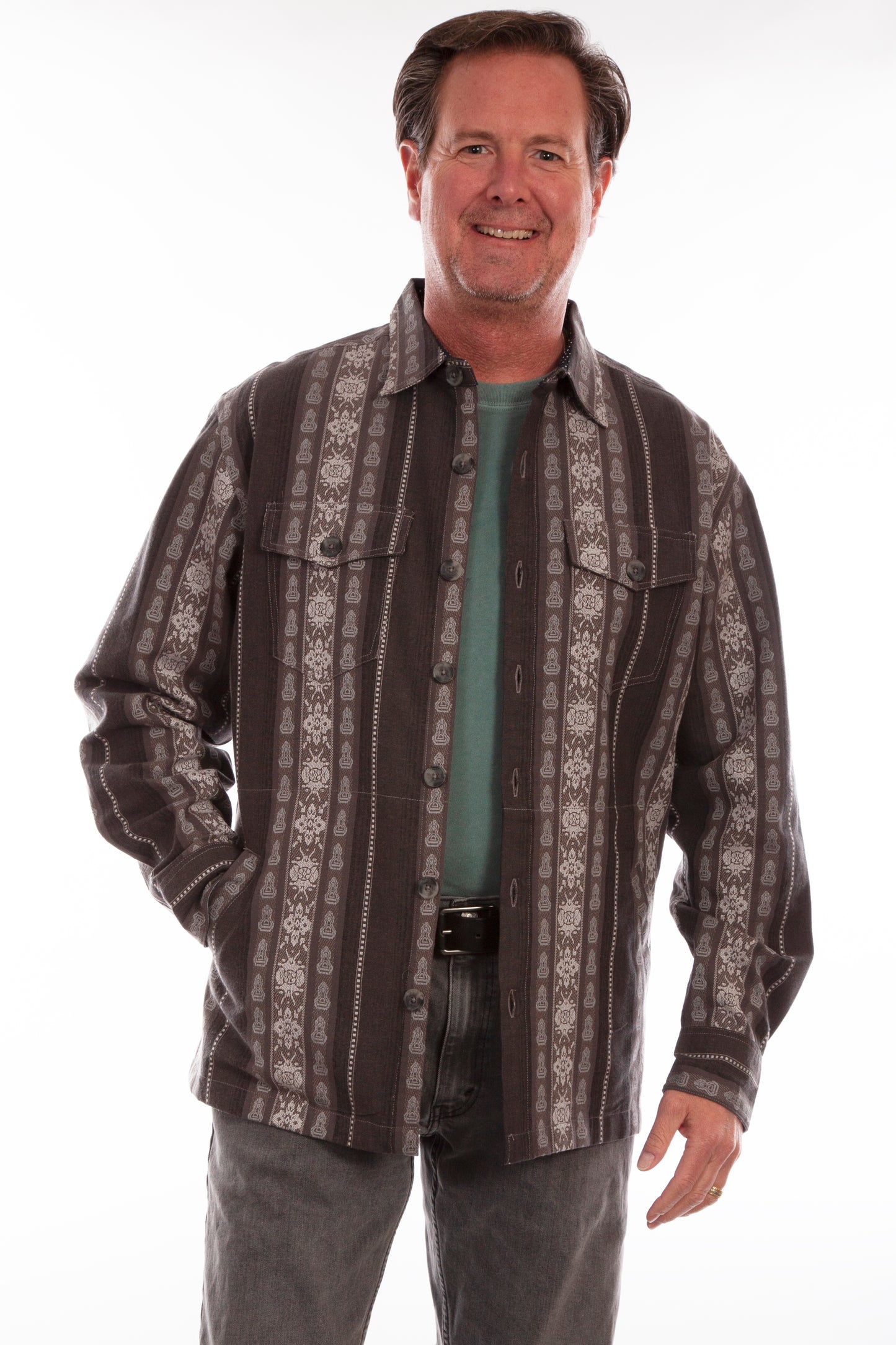 Scully Western Men's Jacquard Shirt Jacket in Charcoal