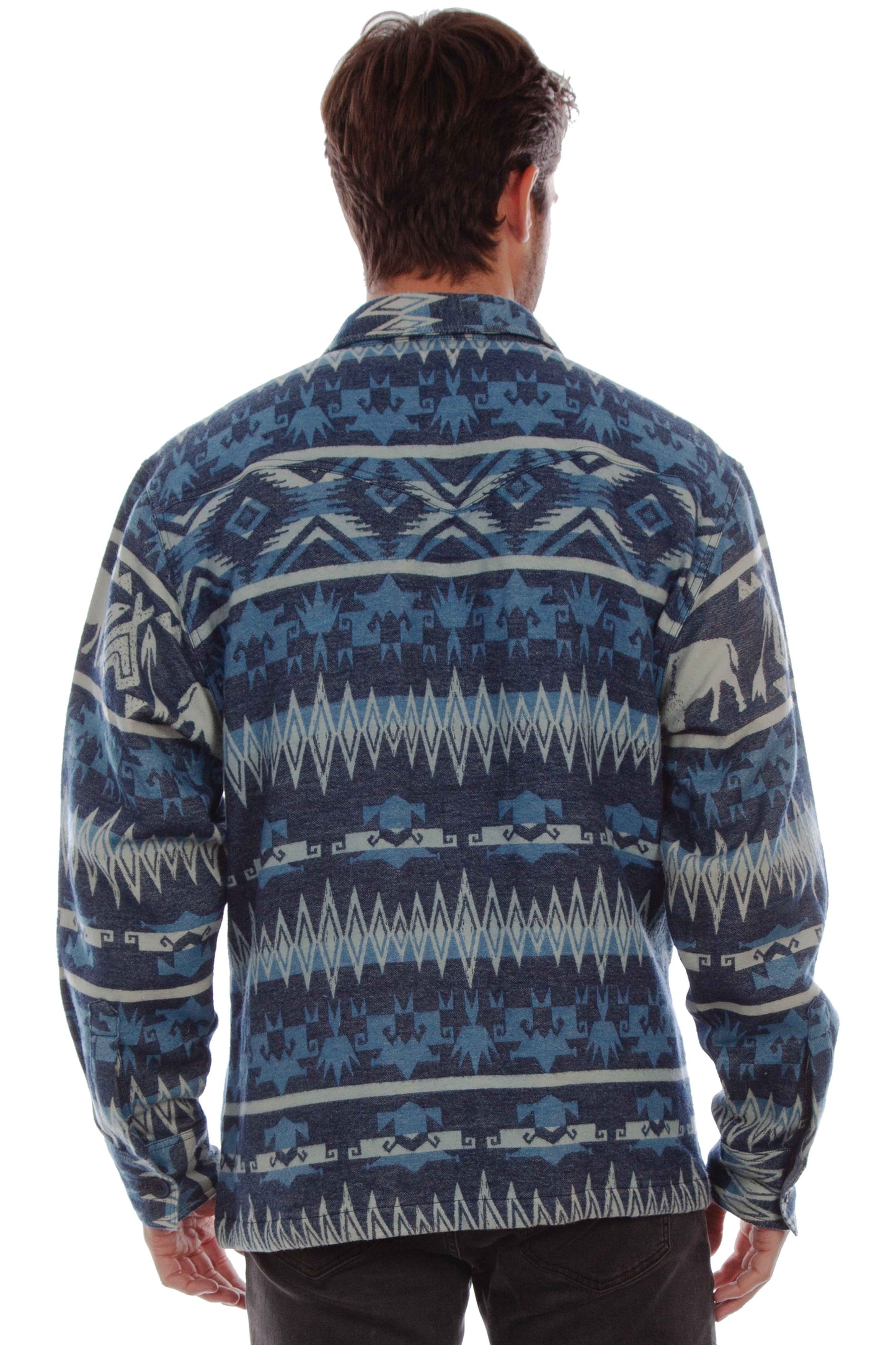 Scully Western Men's Buffalo South Stripe Print Flannel Shacket in Blue