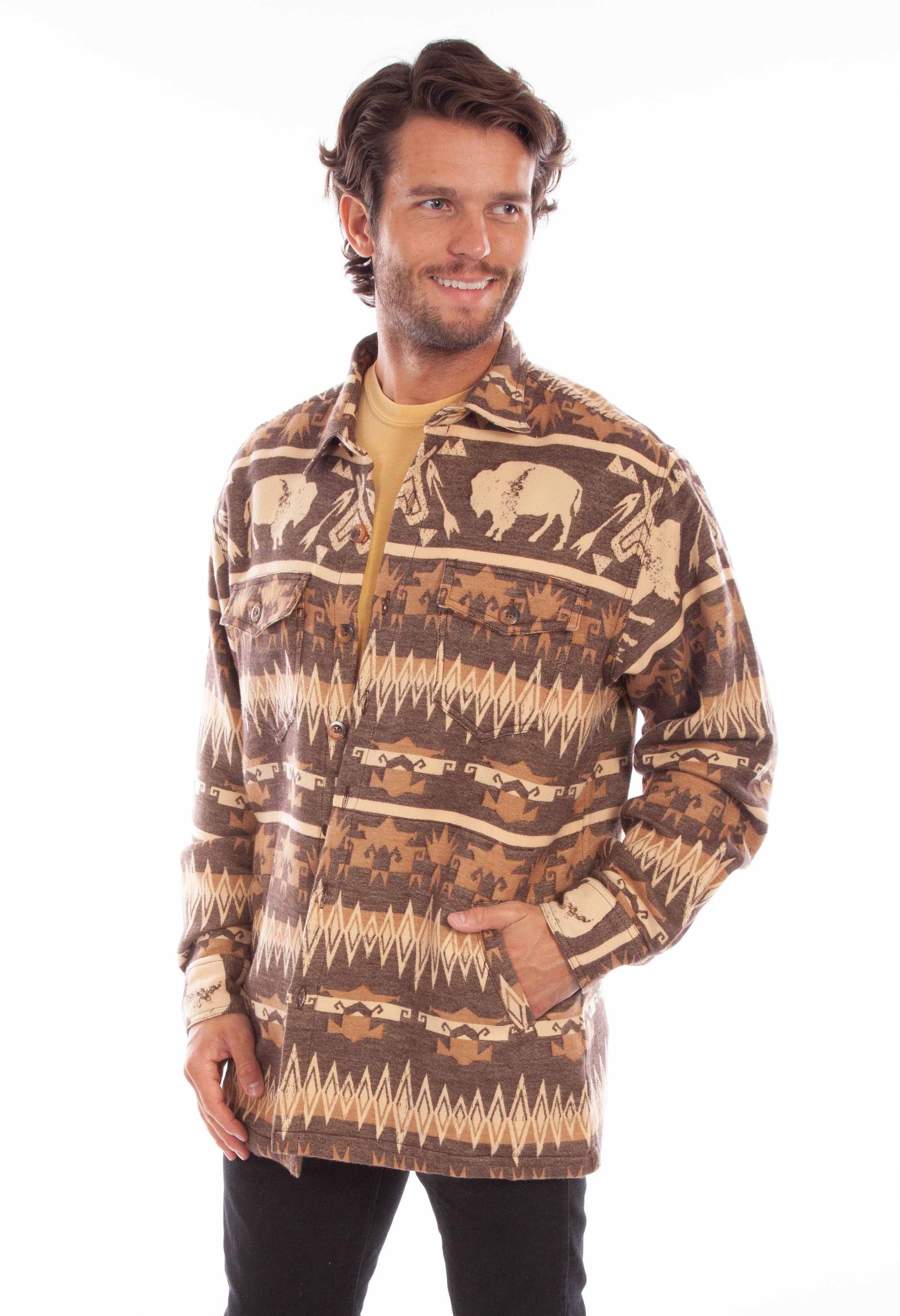Scully Western Men's Buffalo Print Shirt Jacket in Brown