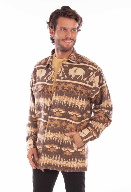 Scully Western Men's Buffalo Print Shirt Jacket in Brown